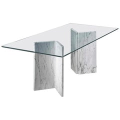 By Giusti/DiRosa Table de salon BEDIZZANO Pieds en marbre blanc et plan en cristal