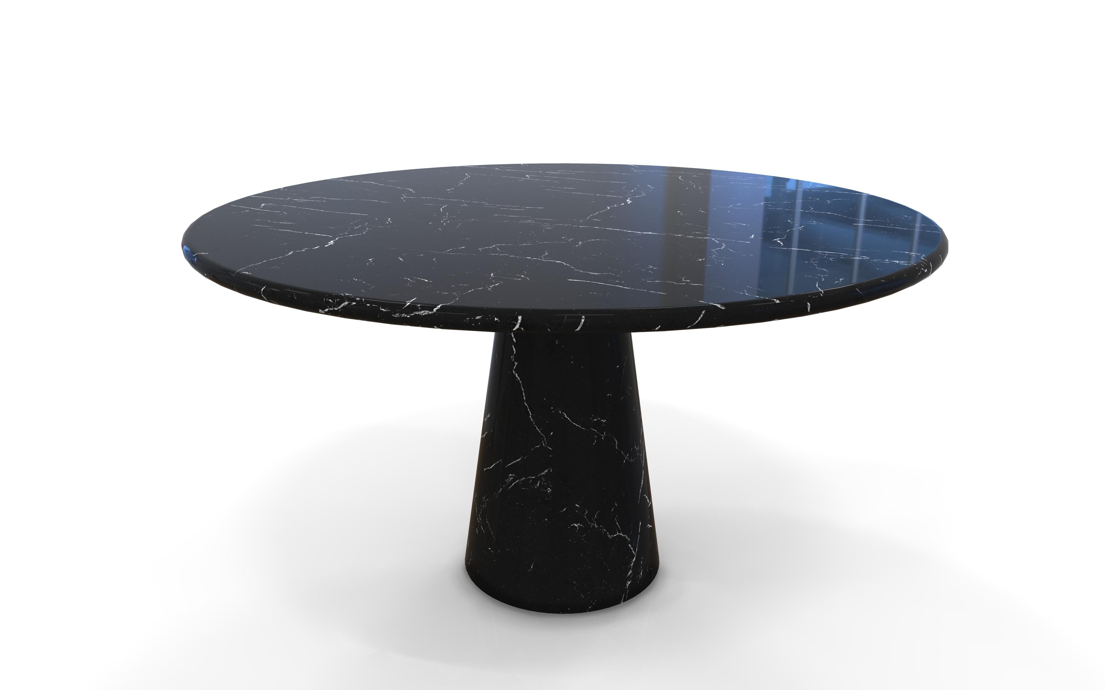 Name: Colonnata
Round marble table with conical base. The travertine version has a base with a textured finish and a polished surface
Size: Diameter 130 x height 72
Materials: White Carrara, Black Marquina, White Pennsylvania, National