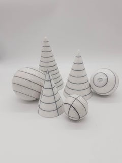 21st Century by G. Lazzotti Marble Centerpiece Set of Balls/Cones in White Naxos