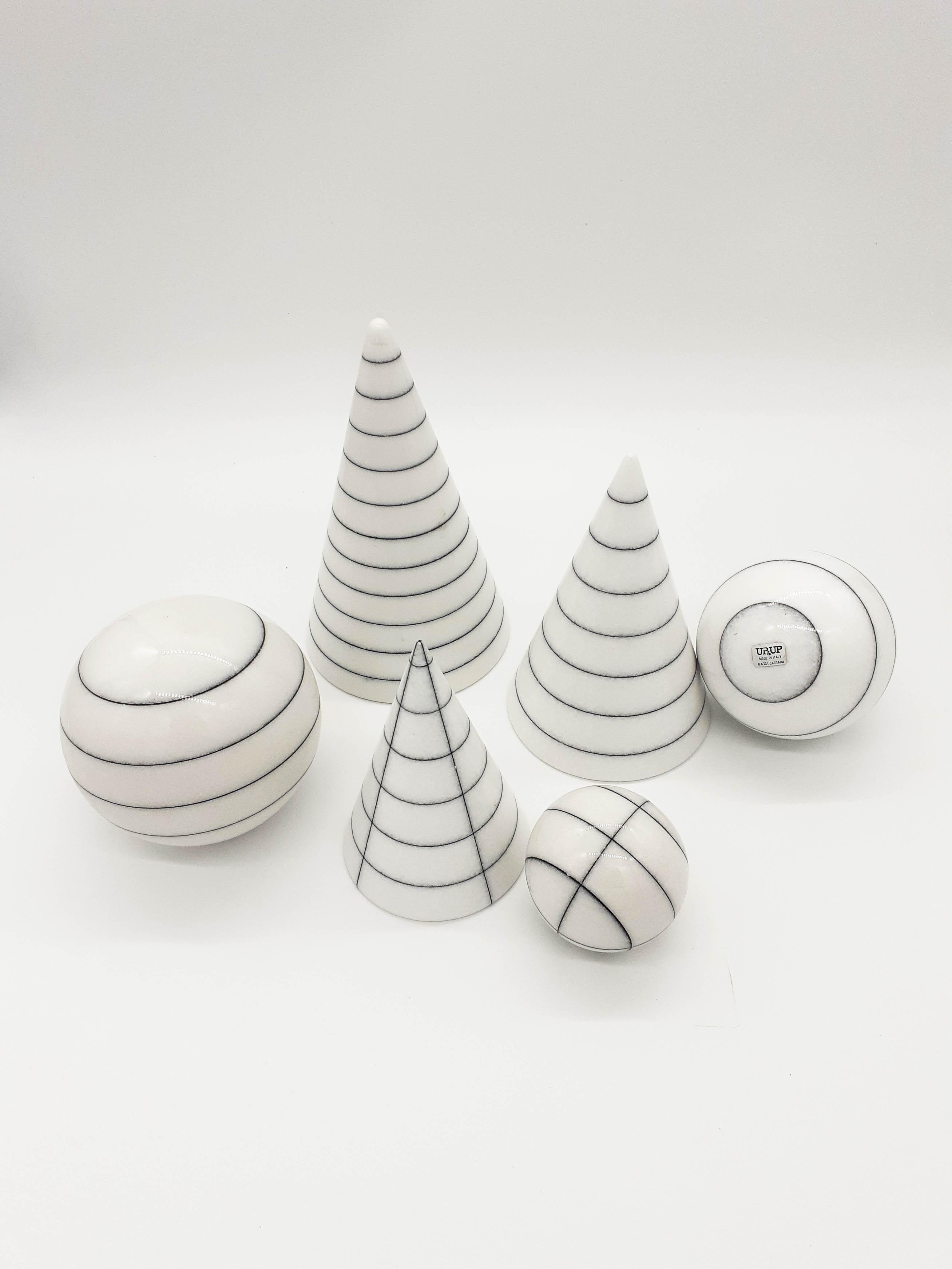 Modern 21st Century by G. Lazzotti Marble Centerpiece Set of Balls/Cones in White Naxos For Sale