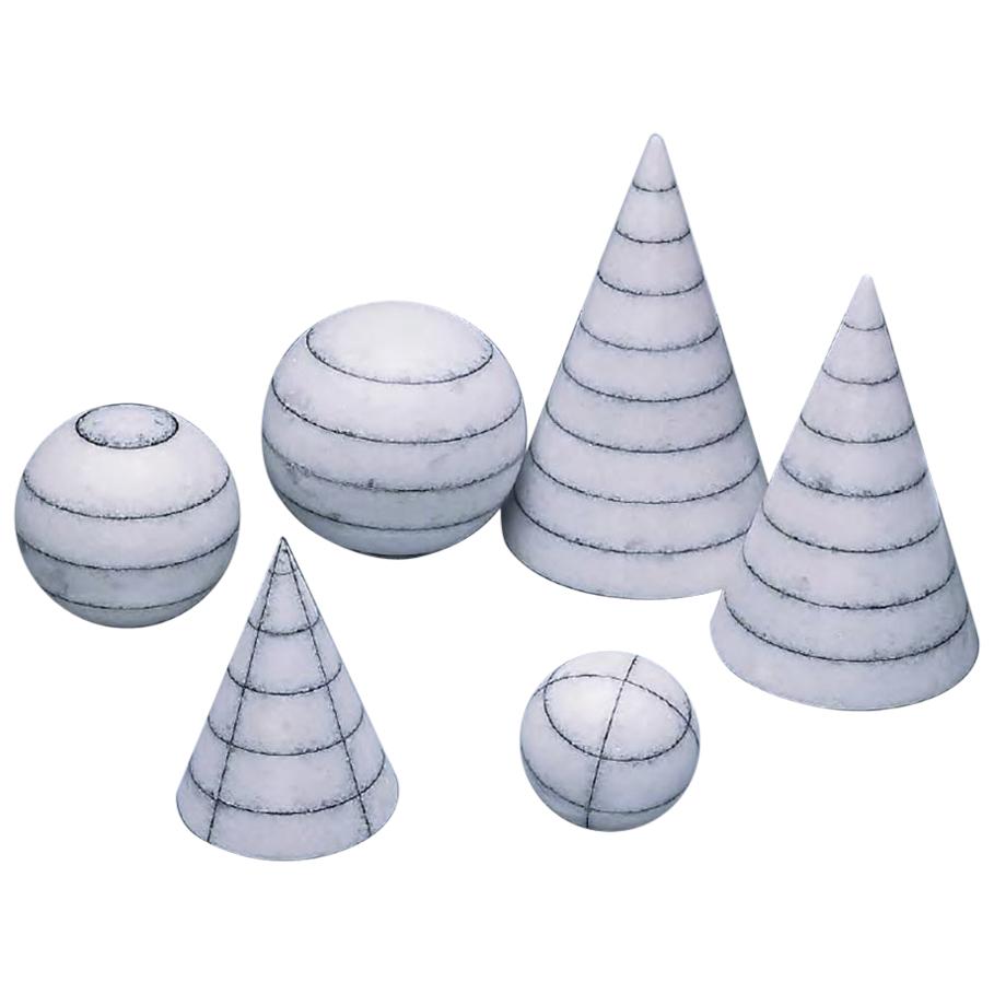 21st Century by G. Lazzotti Marble Centerpiece Set of Balls/Cones in White Naxos For Sale