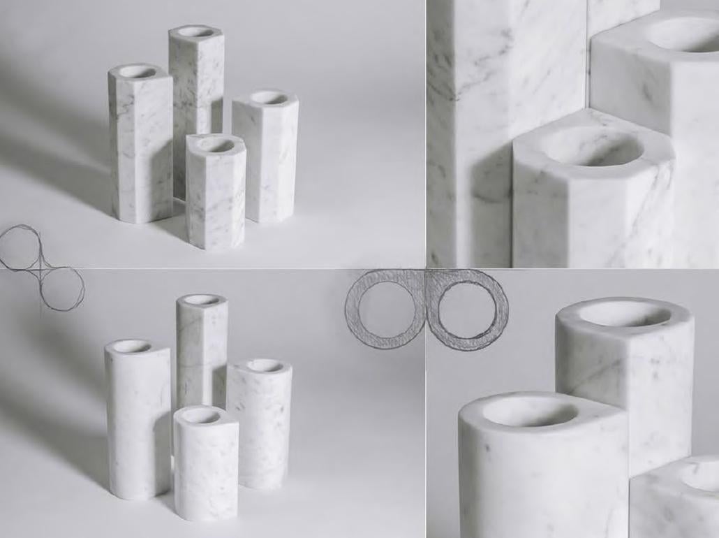 Marmorvasen „PRISMI“ des 21. Jahrhunderts von Marco Marino, Tafelaufsätze aus weißem Carrara im Zustand „Neu“ im Angebot in massa, IT