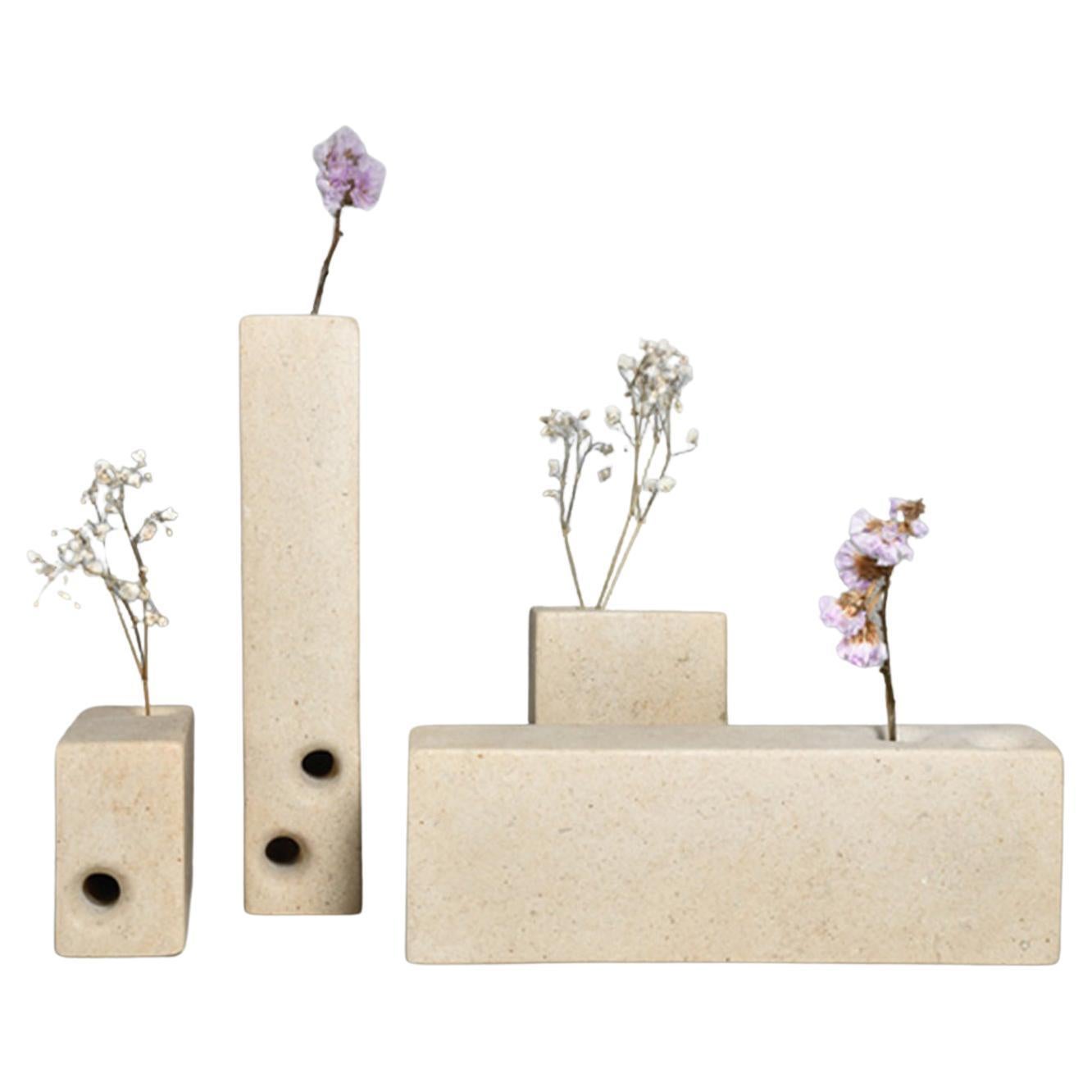 21st Century by Marco Marino"LEGO" Marble Vases Centerpieces in White Carrara