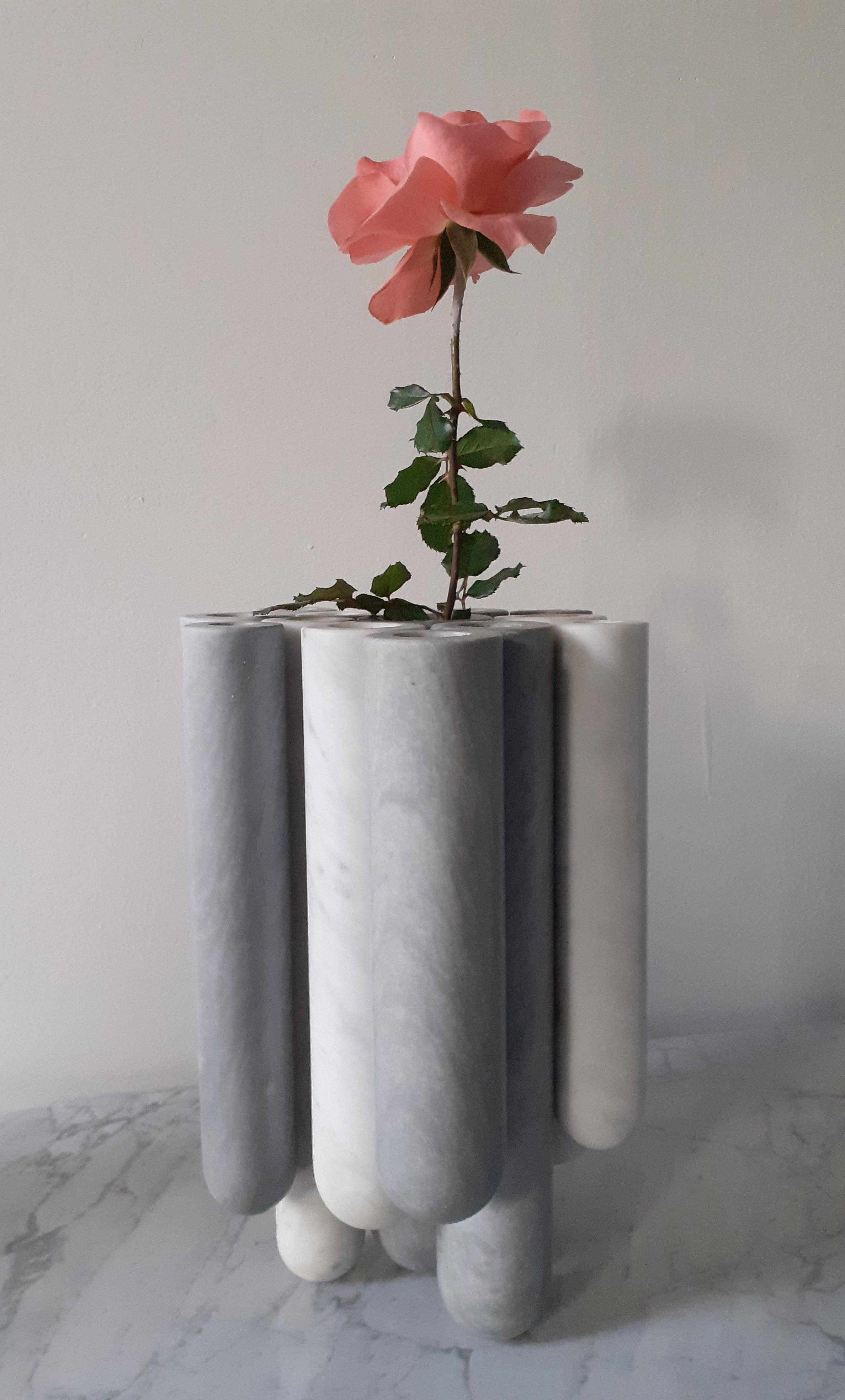 Hand-Crafted 21st Century by M.Crasset Statuario & Bardiglio Marble Sculpture Vase Garden For Sale