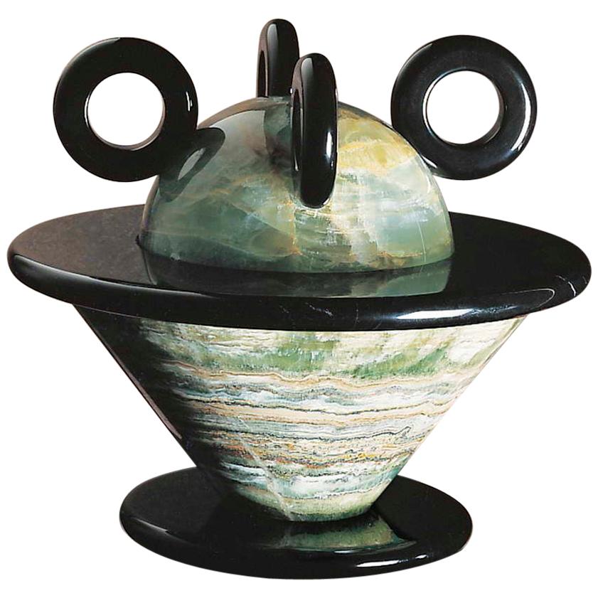 21st Century by Michele De Lucchi Black Marble and Green Onix Kandla Centerpiece For Sale