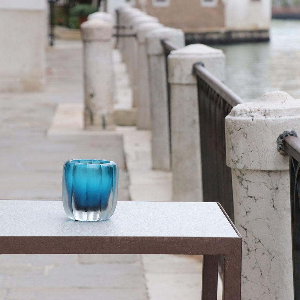 Italian 21st Century by Micheluzzi Glass Aquamarine Rullo Handmade Murano Glass For Sale