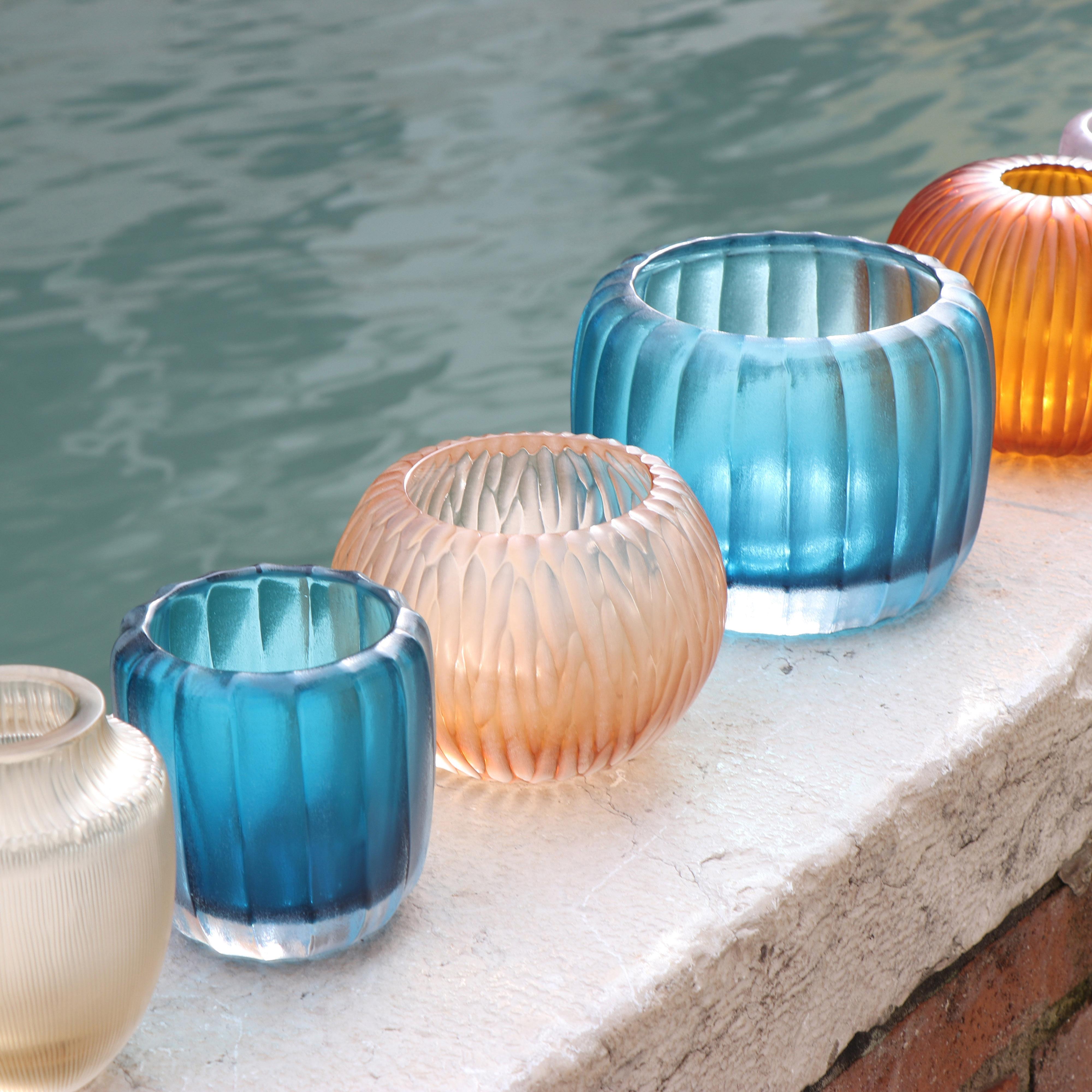 Hand-Carved 21st Century by Micheluzzi Glass Aquamarine Rullo Handmade Murano Glass For Sale