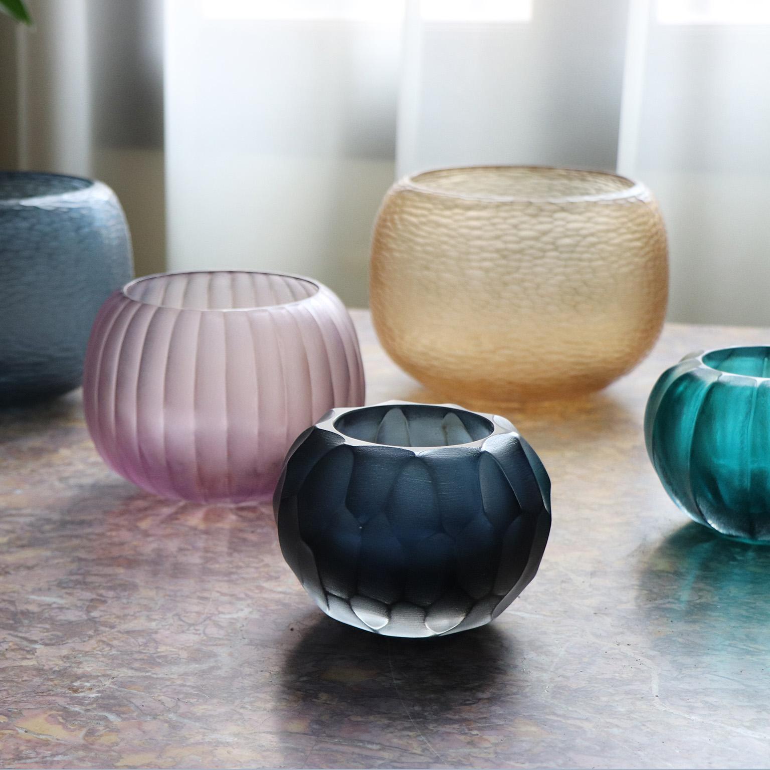 Hand-Carved 21st Century by Micheluzzi Glass Bocia Oceano Vase Handmade Murano Glass For Sale