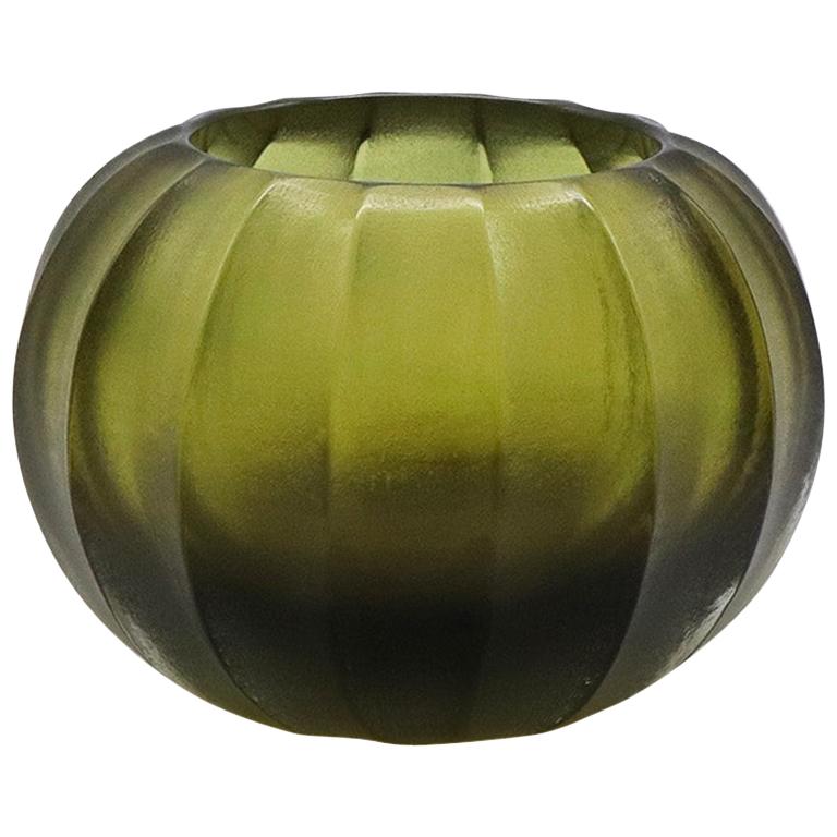 21st Century by Micheluzzi Glass Bocia Olive Green Vase Handmade Murano Glass