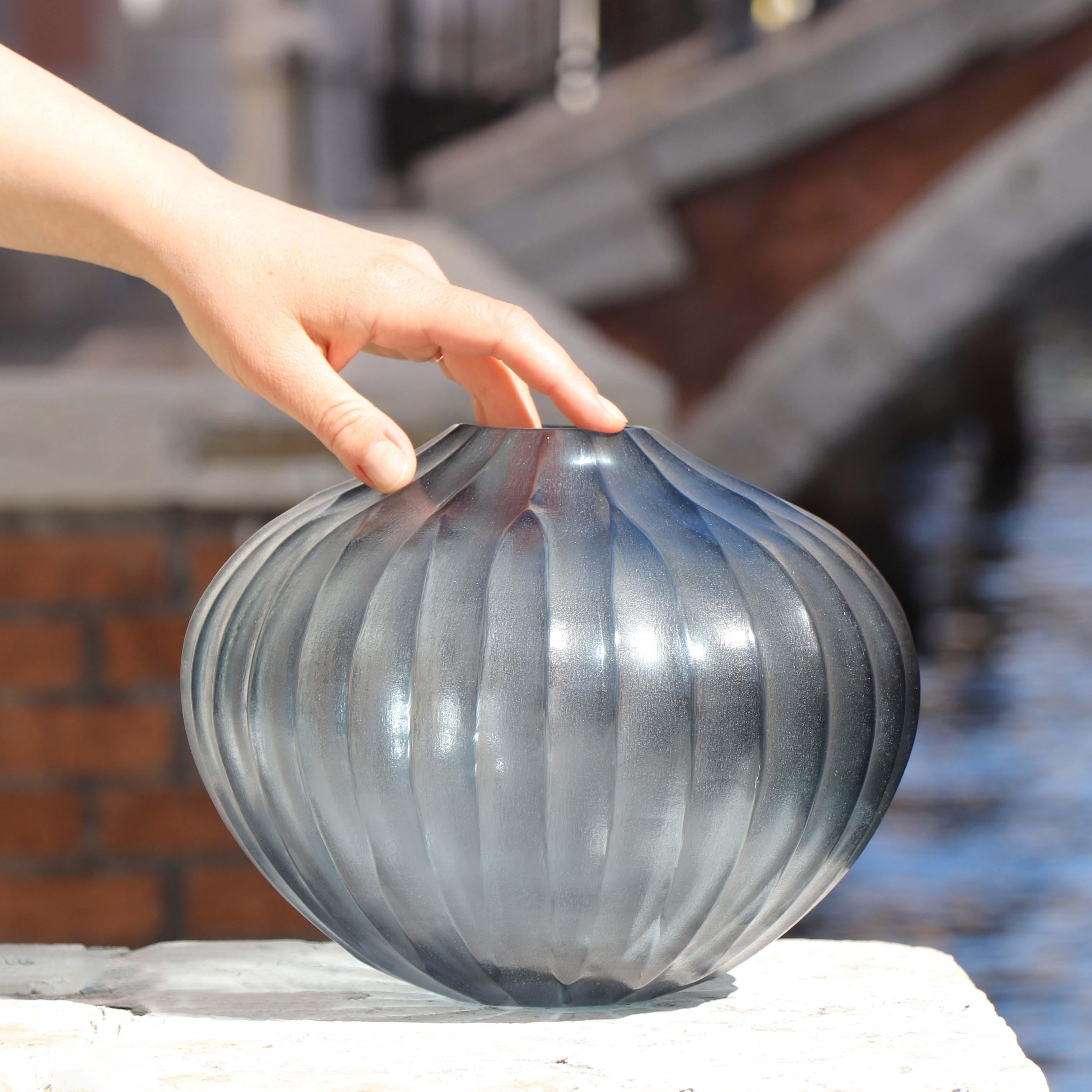 Modern 21st Century by Micheluzzi Glass Bulbo Blue Vase Handmade Murano Glass For Sale