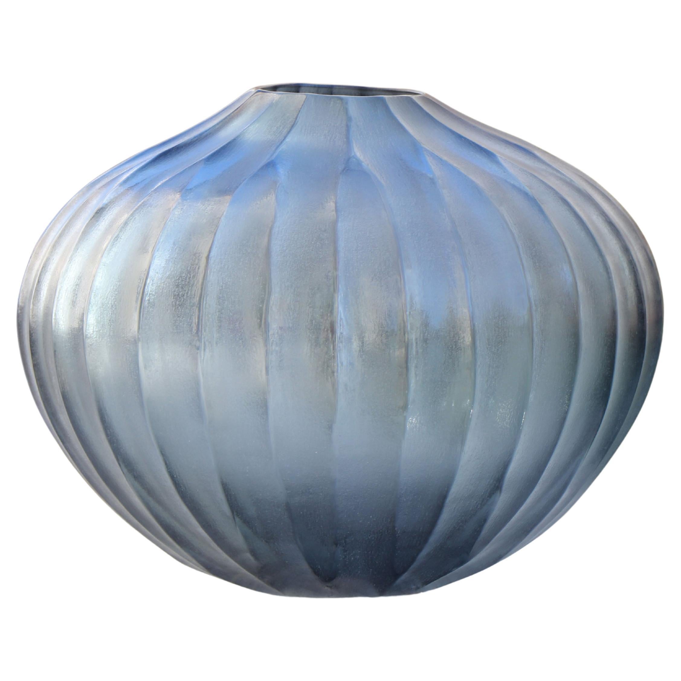 21st Century by Micheluzzi Glass Bulbo Blue Vase Handmade Murano Glass For Sale