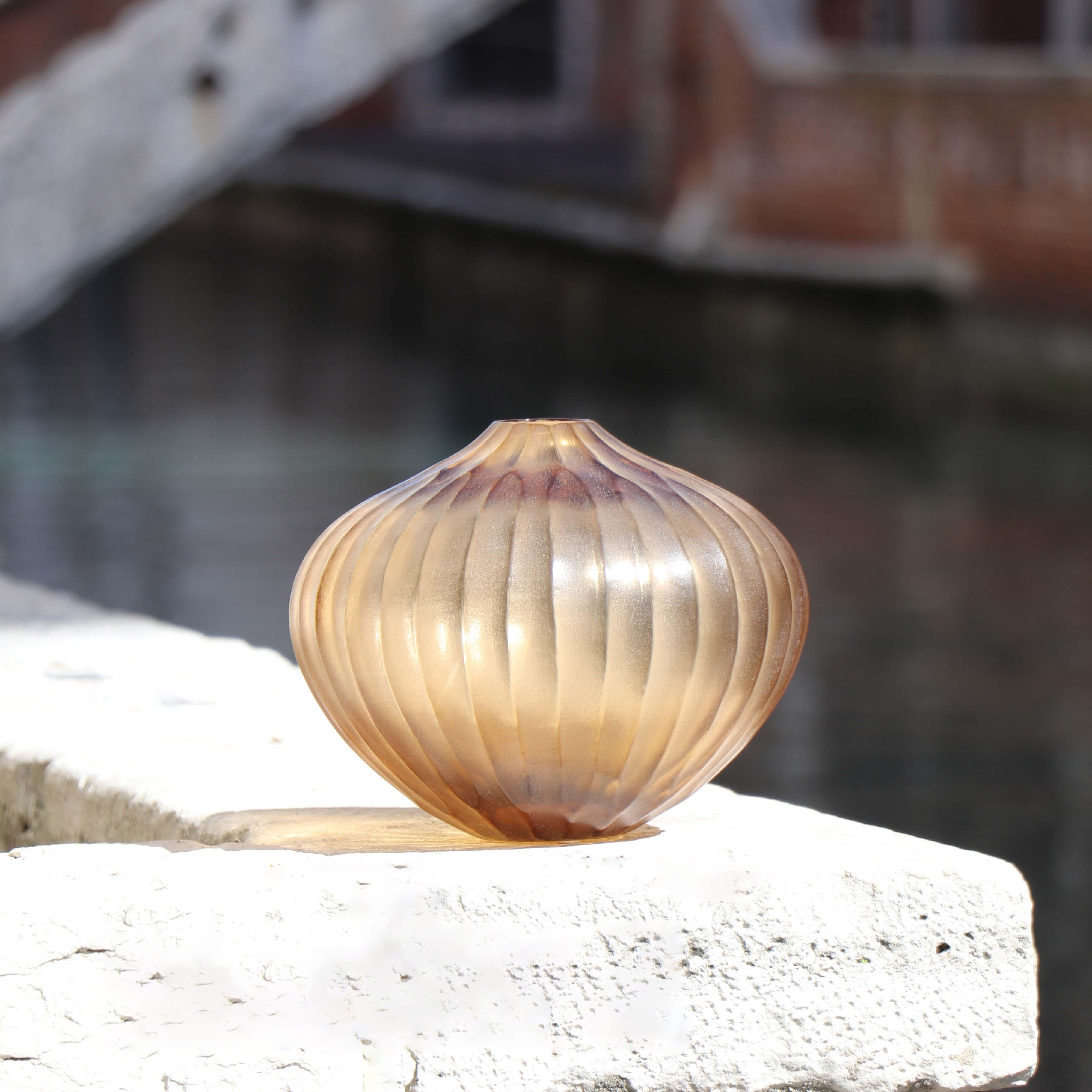 Italian 21st Century by Micheluzzi Glass Bulbo Honey Vase Handmade Murano Glass For Sale