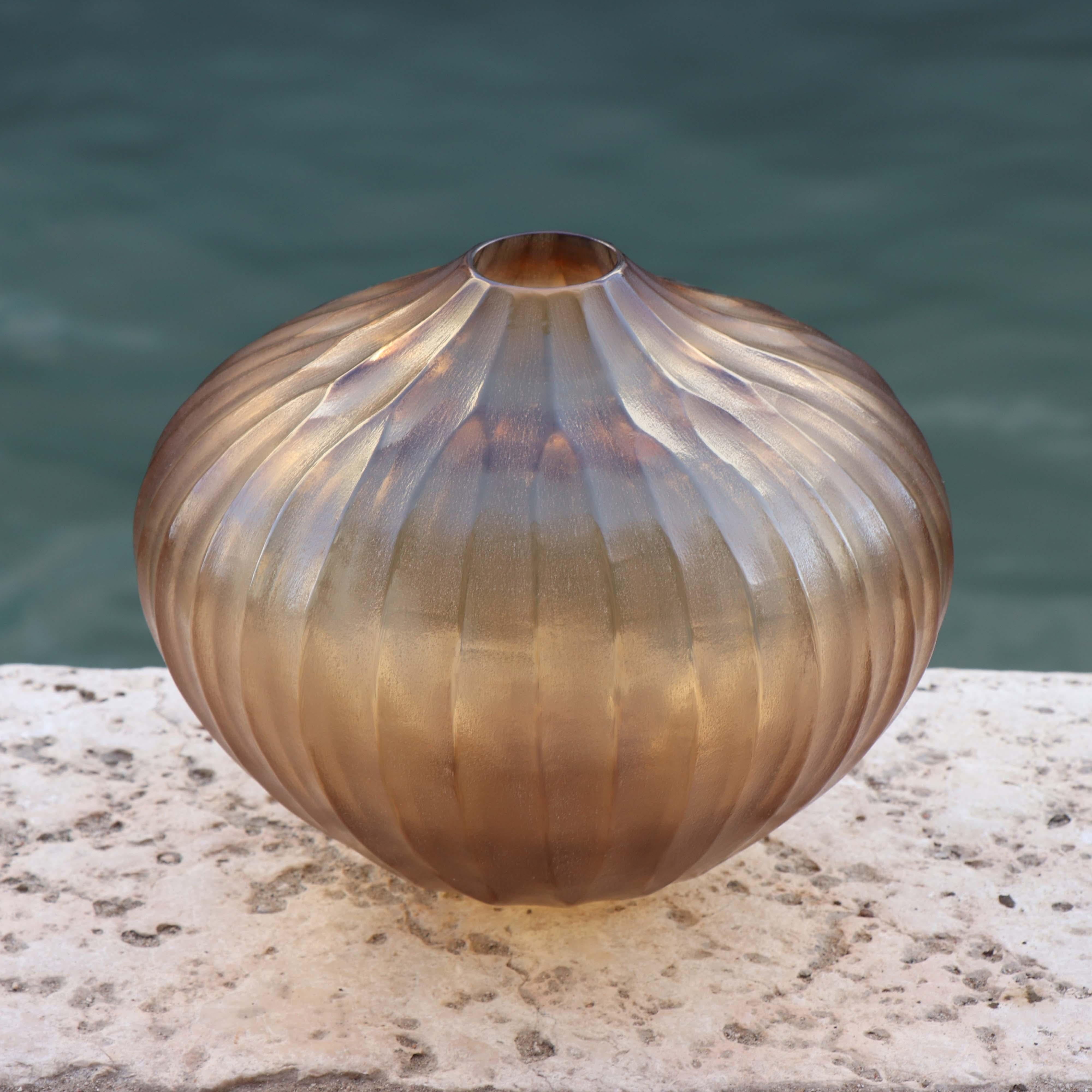 21st Century by Micheluzzi Glass Bulbo Honey Vase Handmade Murano Glass In New Condition For Sale In Venice, IT