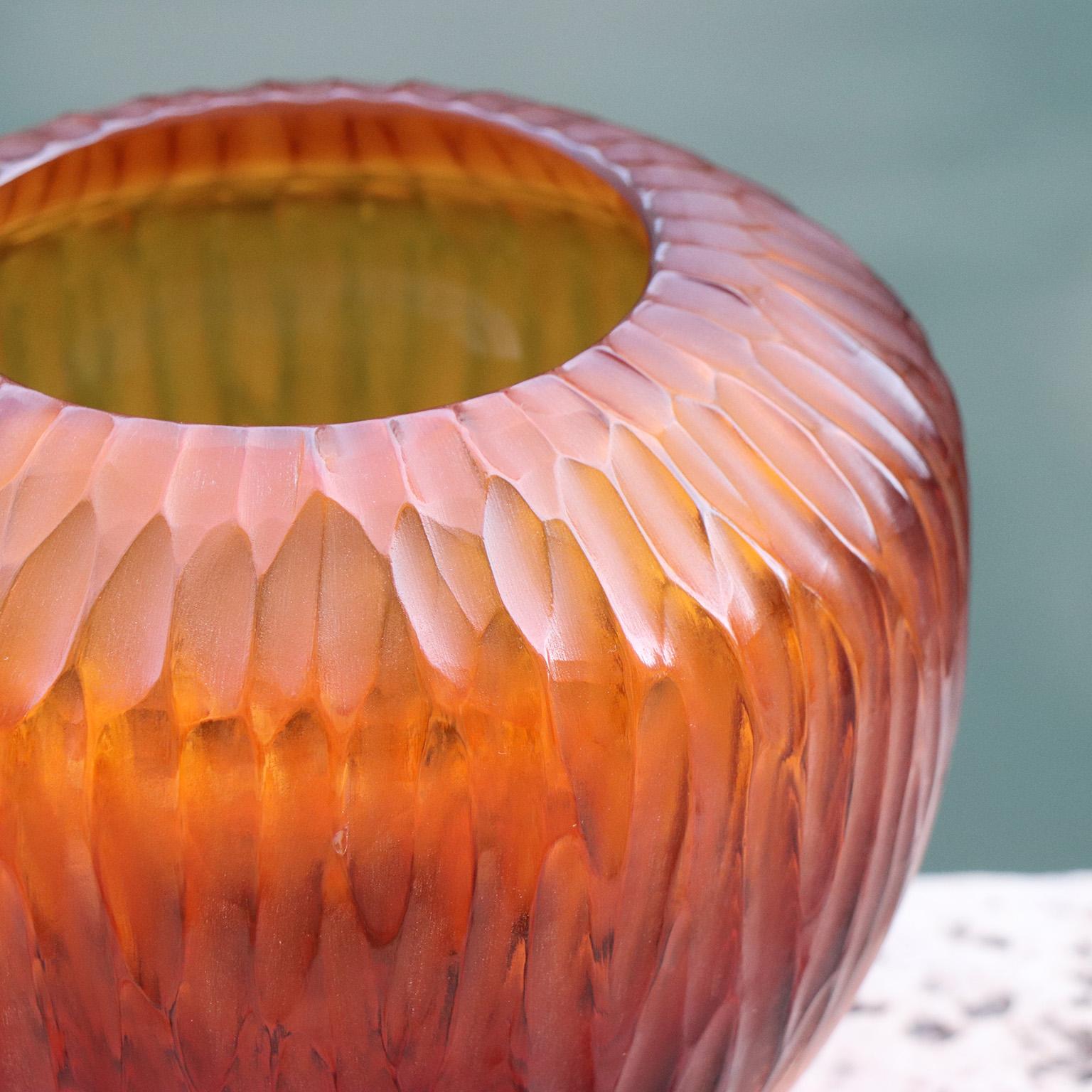 Modern 21st Century by Micheluzzi Glass Goccia Amber Vase Handmade Murano Glass