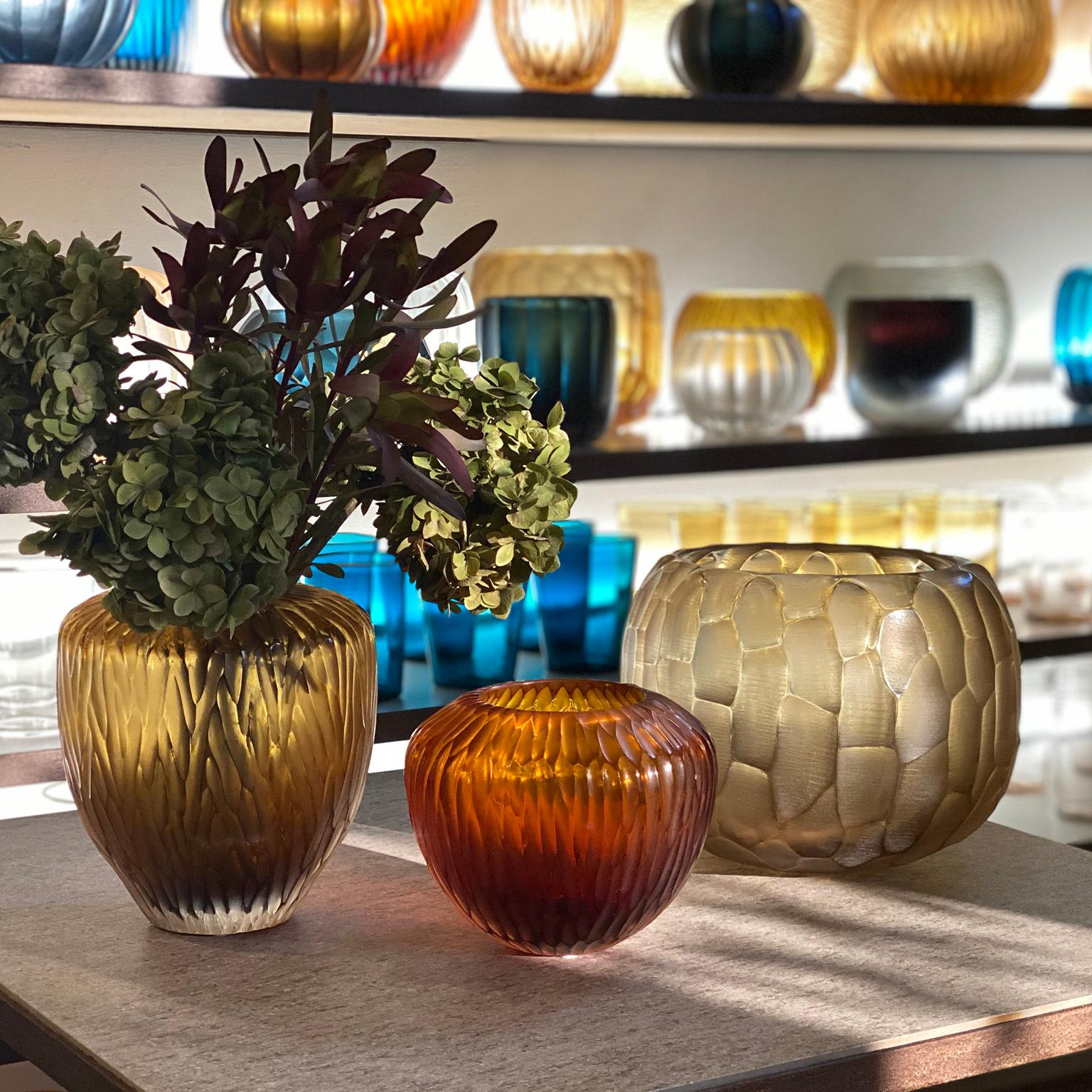 21st Century by Micheluzzi Glass Goccia Amber Vase Handmade Murano Glass In New Condition In Venice, IT
