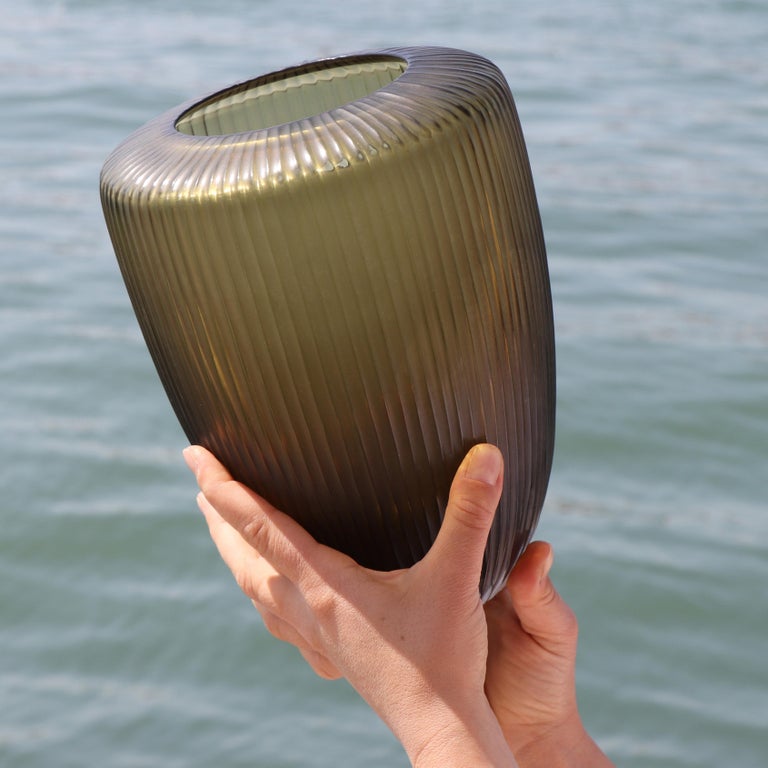 Modern 21st Century by Micheluzzi Glass Goccia Green Vase Handmade Murano Glass
