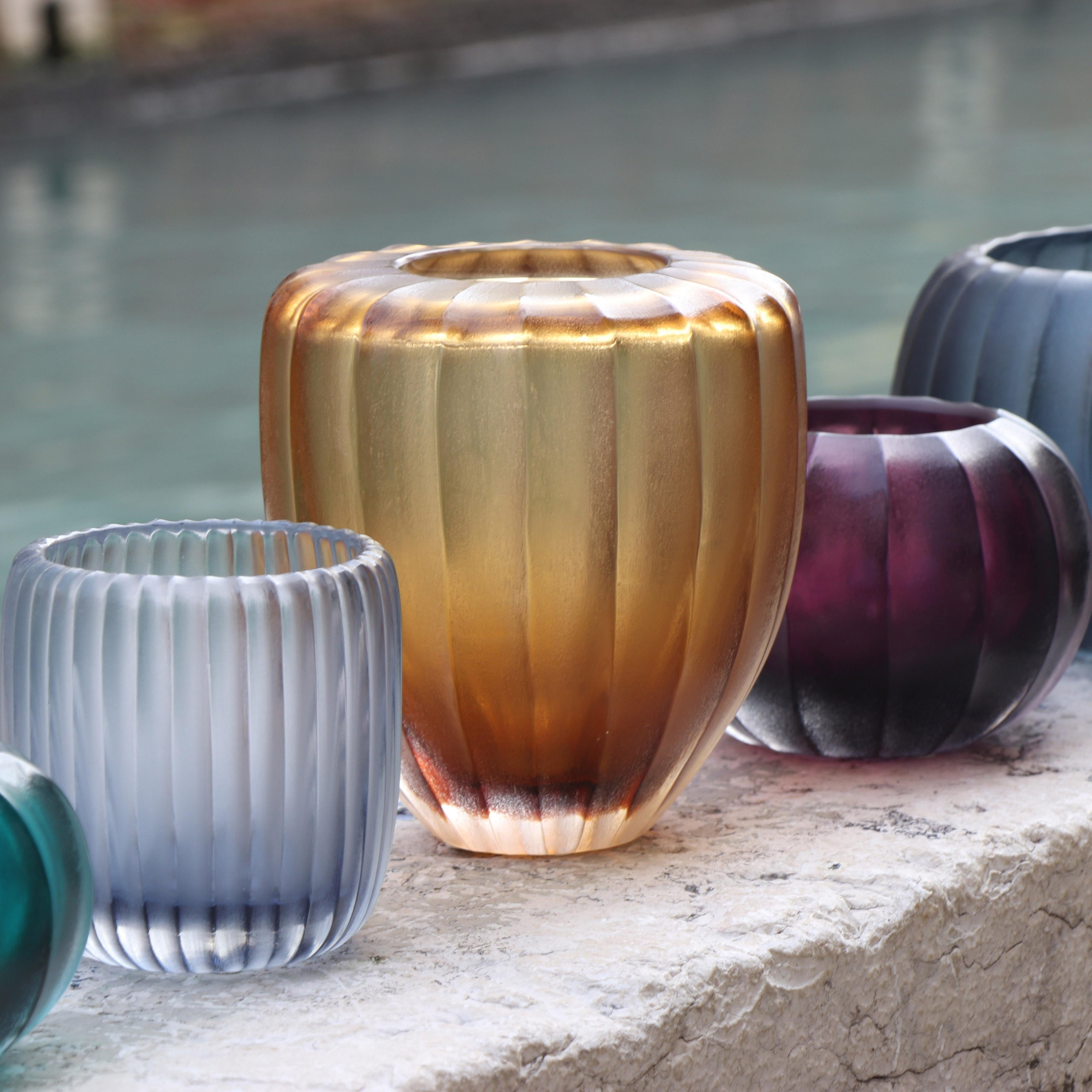 Modern 21st Century by Micheluzzi Glass Goccia Honey Vase Handmade Murano Glass For Sale