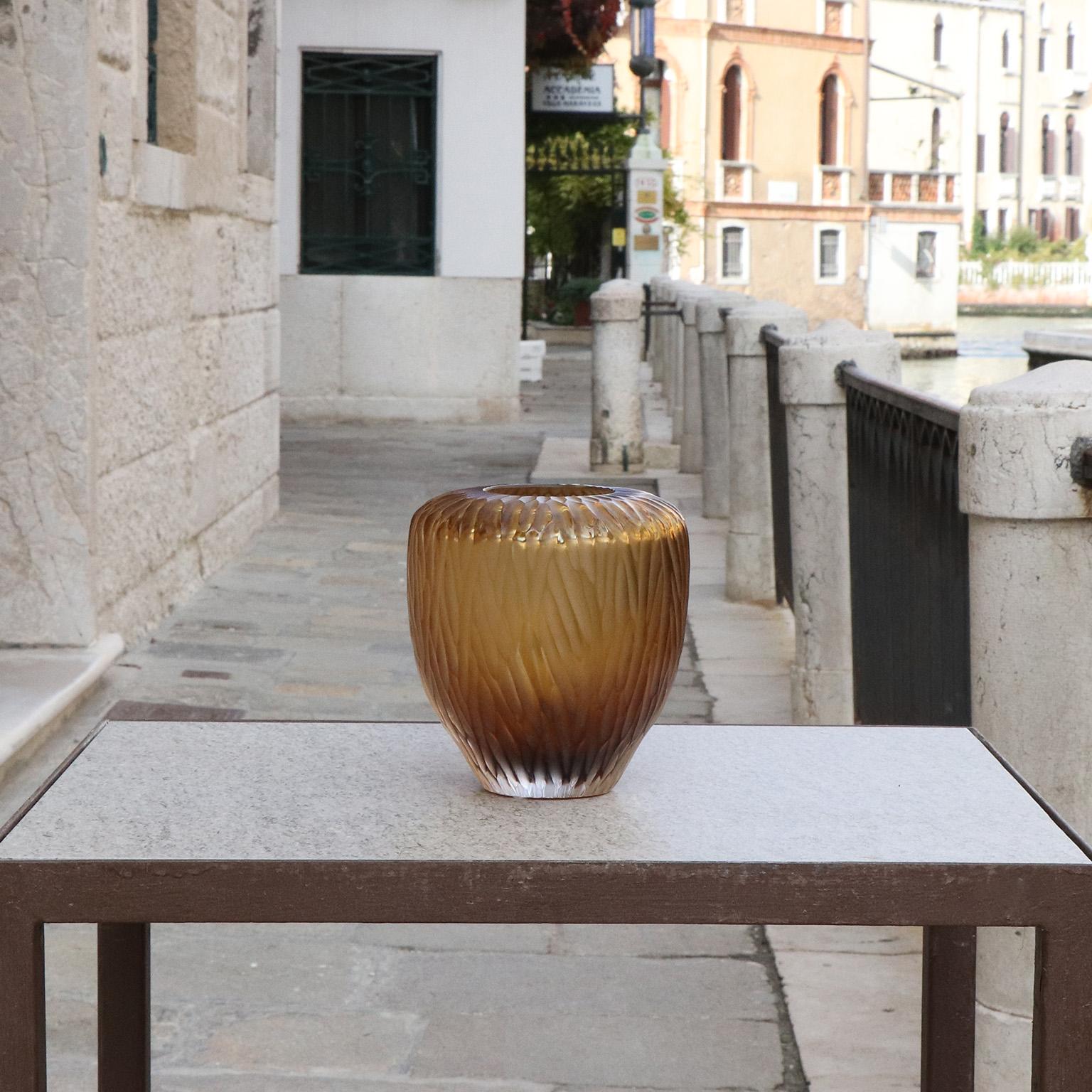 Hand-Carved 21st Century by Micheluzzi Glass Goccia Honey Vase Handmade Murano Glass