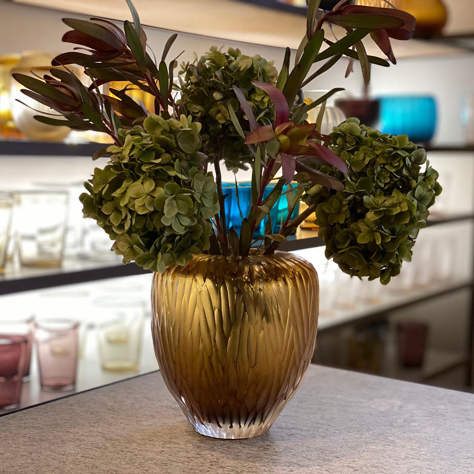 Contemporary 21st Century by Micheluzzi Glass Goccia Honey Vase Handmade Murano Glass