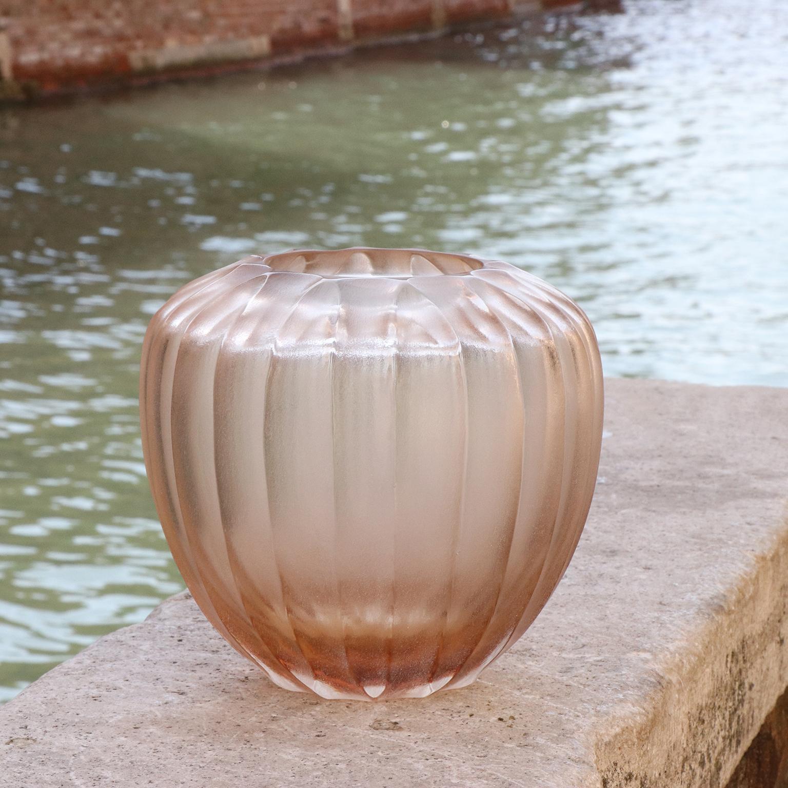 Hand-Carved 21st Century by Micheluzzi Glass Goccia Light Pink Vase Handmade Murano Glass For Sale