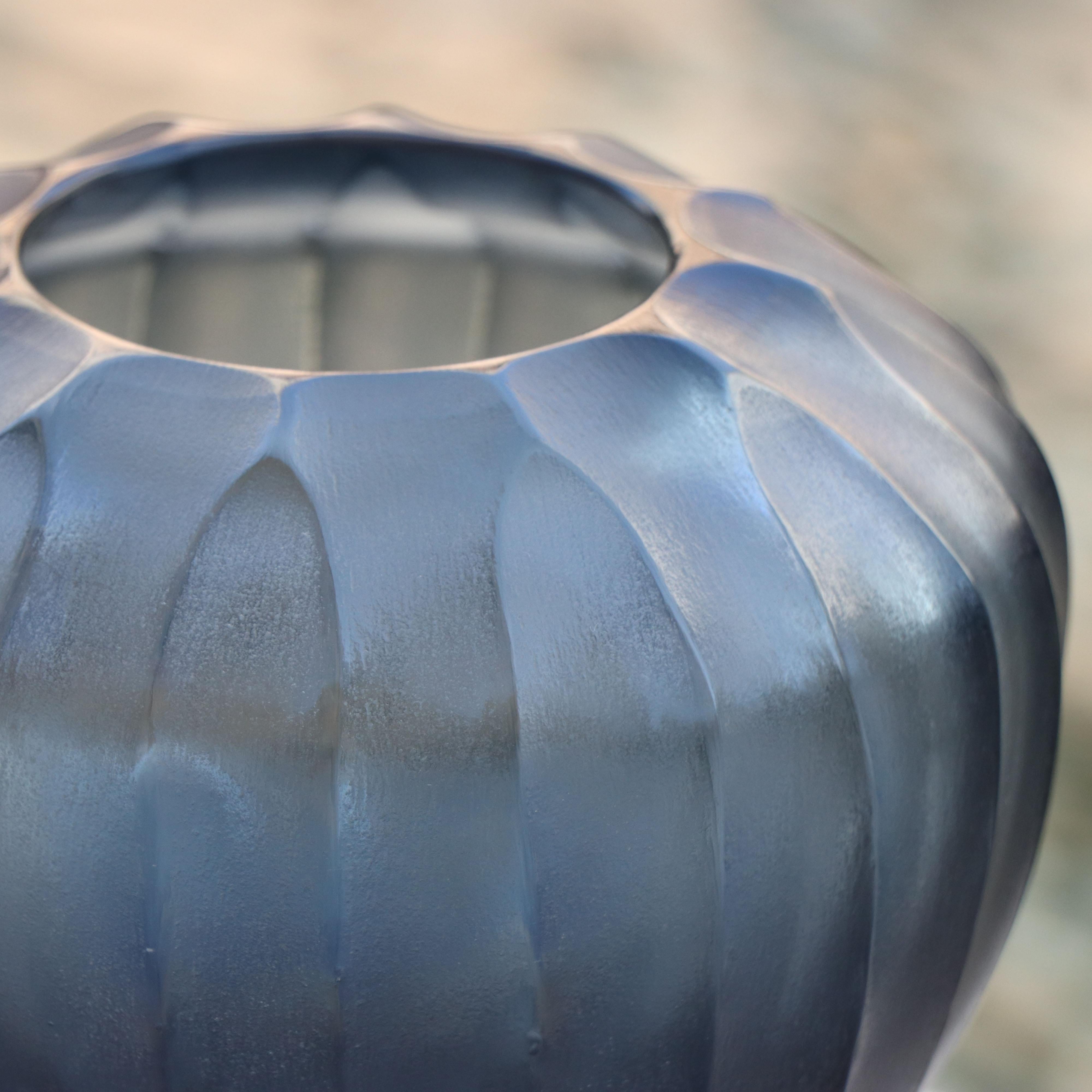 Italian 21st Century by Micheluzzi Glass Goccia Ocean Blue Vase Handmade Murano Glass For Sale