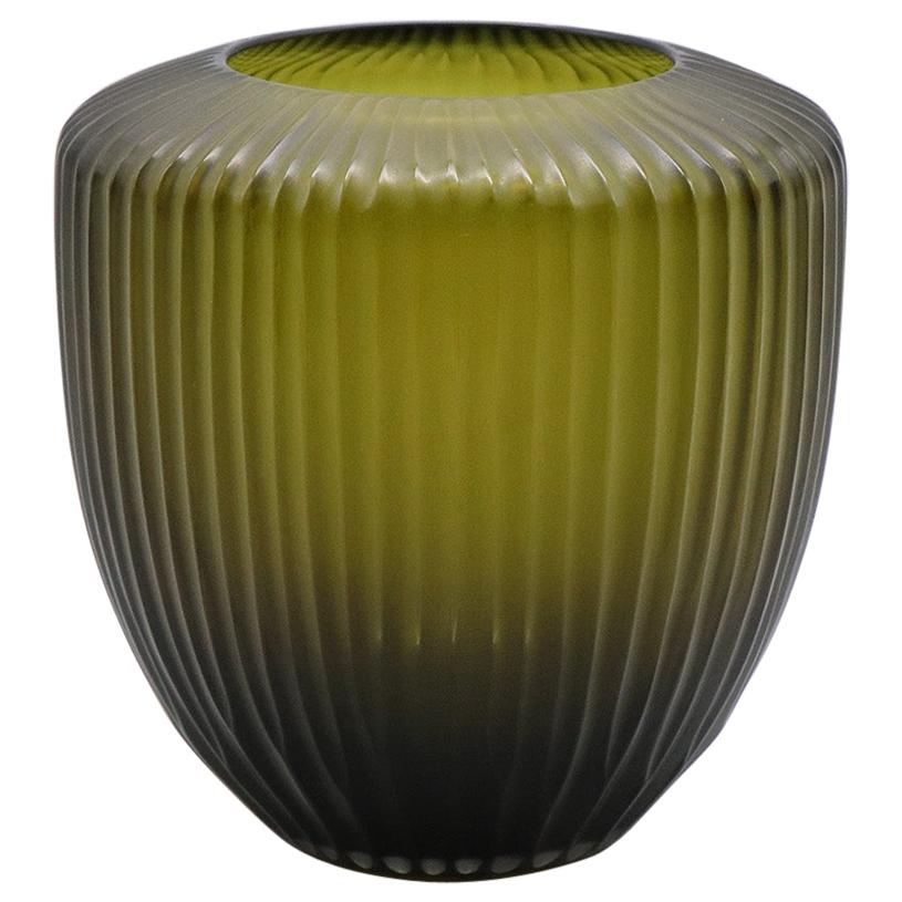 21st Century by Micheluzzi Glass Goccia Olive Green Vase Handmade Murano Glass