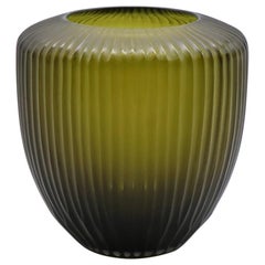 21st Century by Micheluzzi Glass Goccia Olive Green Vase Handmade Murano Glass