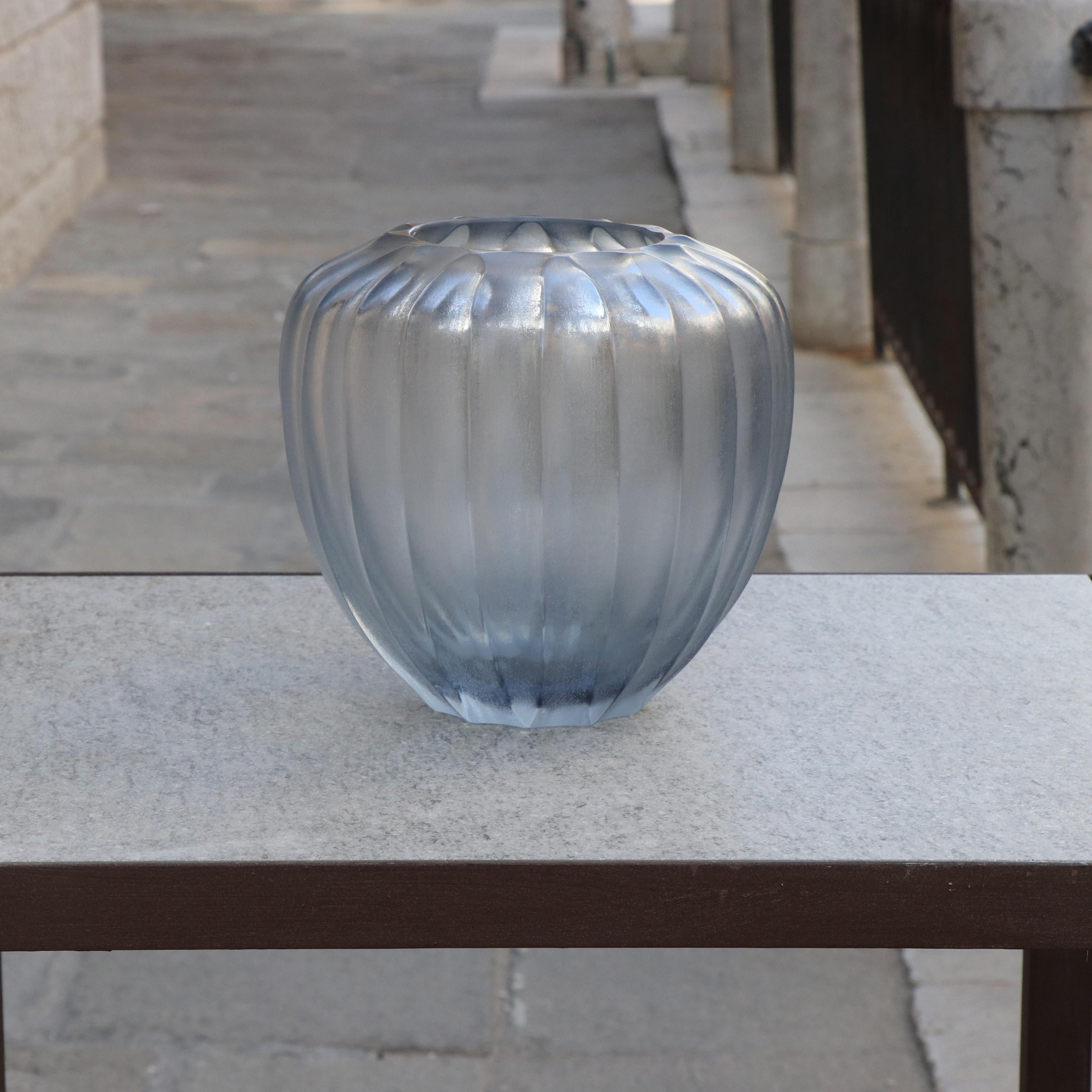 Modern 21st Century by Micheluzzi Glass Goccia Silver Grey Vase Handmade Murano Glass