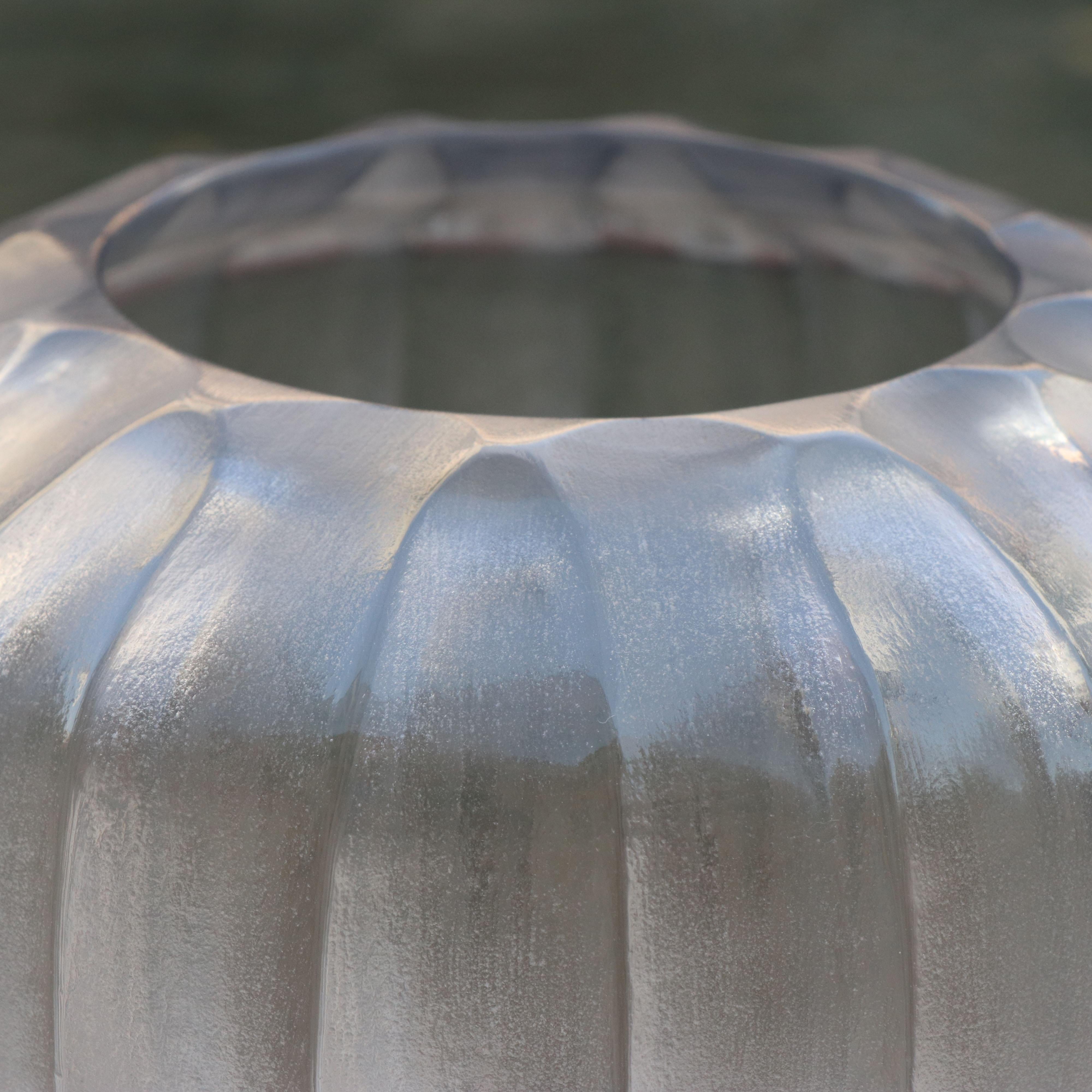 Hand-Carved 21st Century by Micheluzzi Glass Goccia Silver Grey Vase Handmade Murano Glass