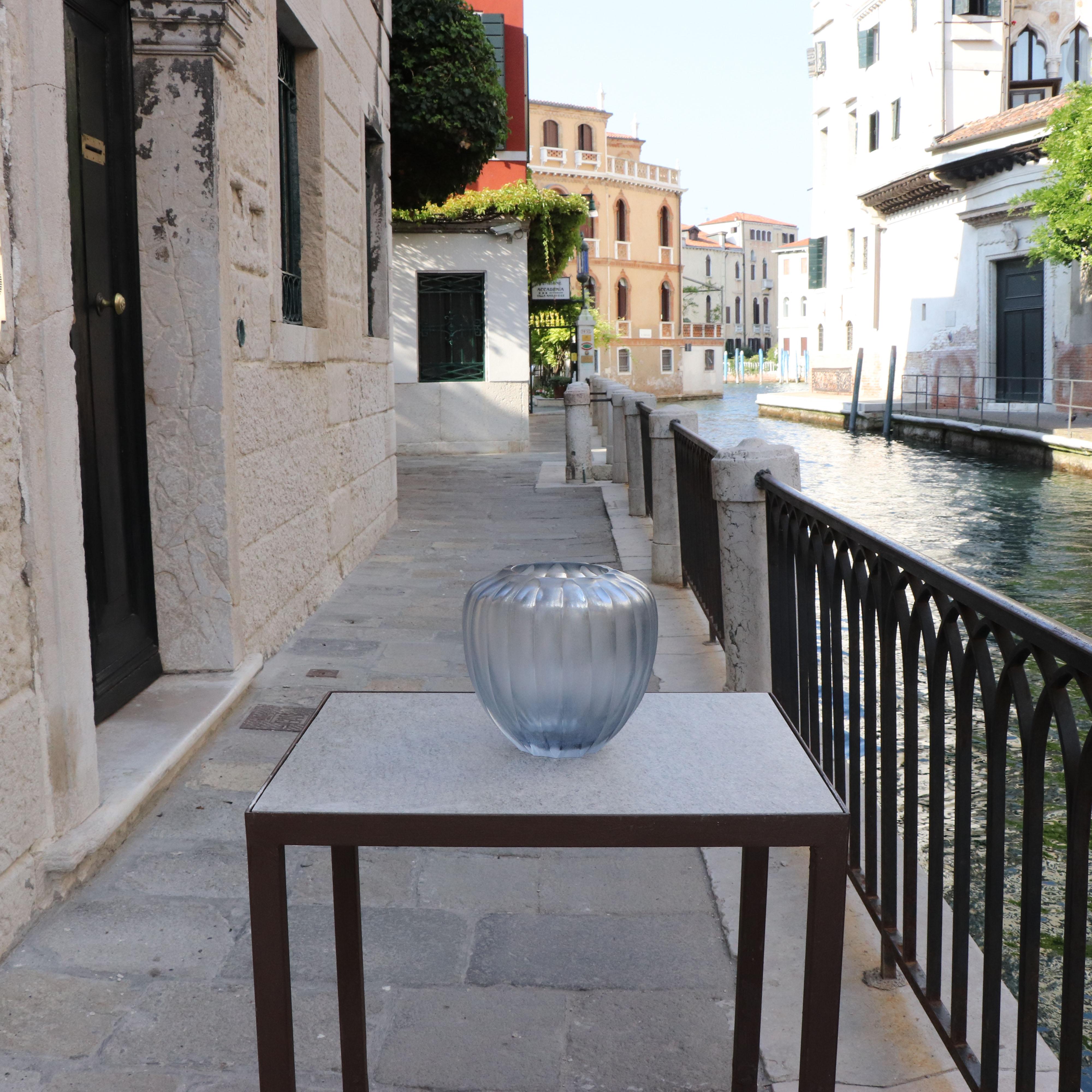 Contemporary 21st Century by Micheluzzi Glass Goccia Silver Grey Vase Handmade Murano Glass