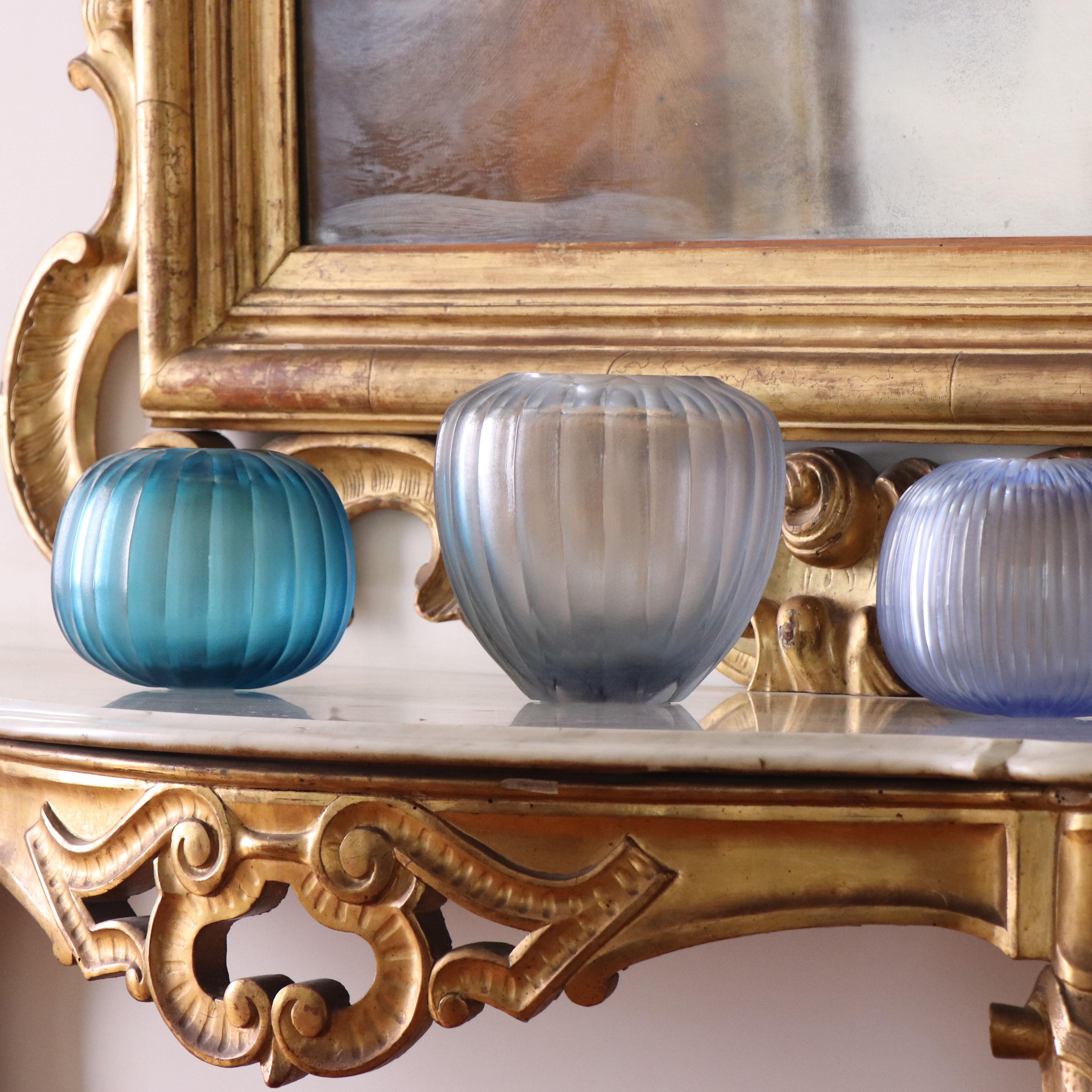 21st Century by Micheluzzi Glass Goccia Silver Grey Vase Handmade Murano Glass 1