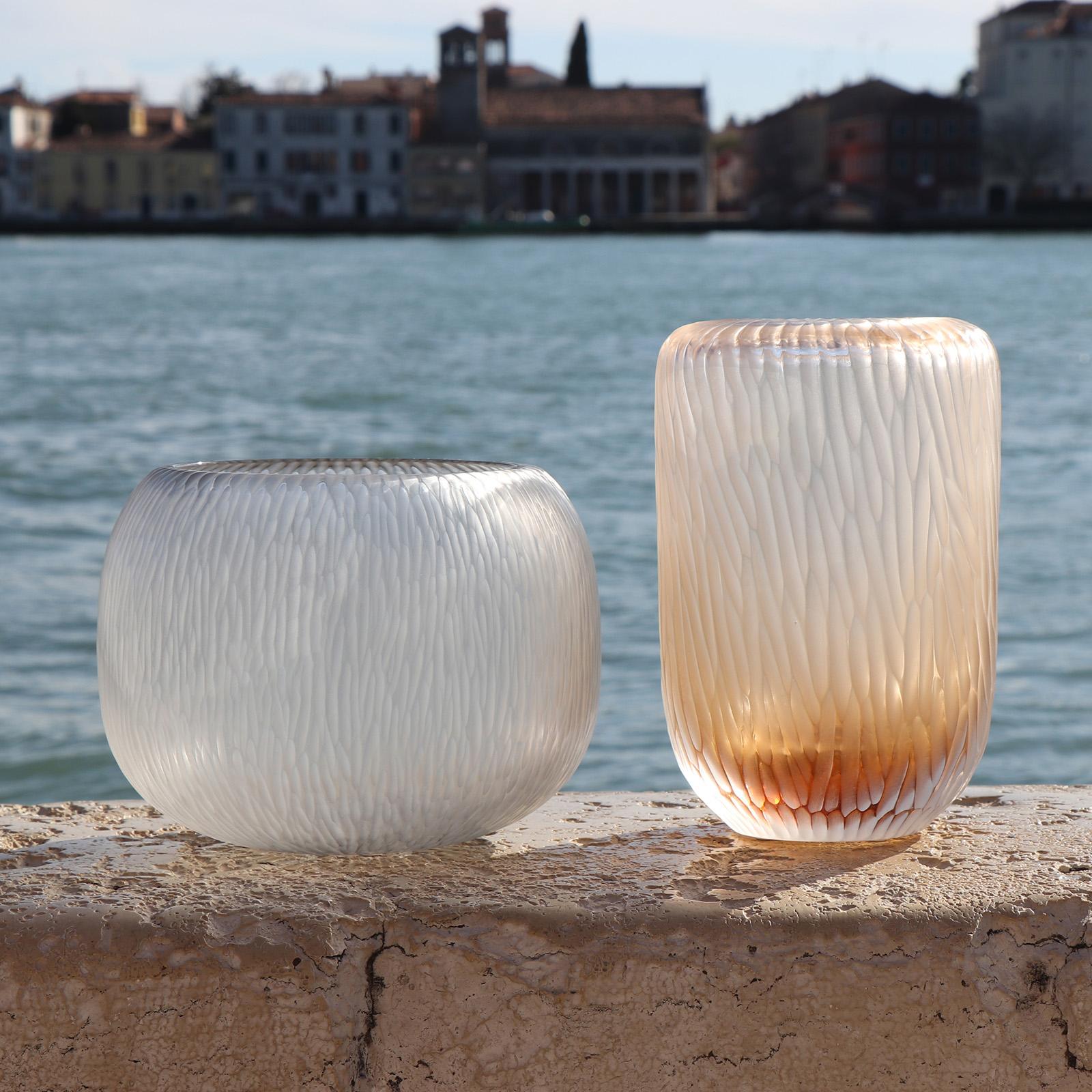 Hand-Carved 21st Century by Micheluzzi Glass Light Pink Vase Handmade Murano Glass For Sale