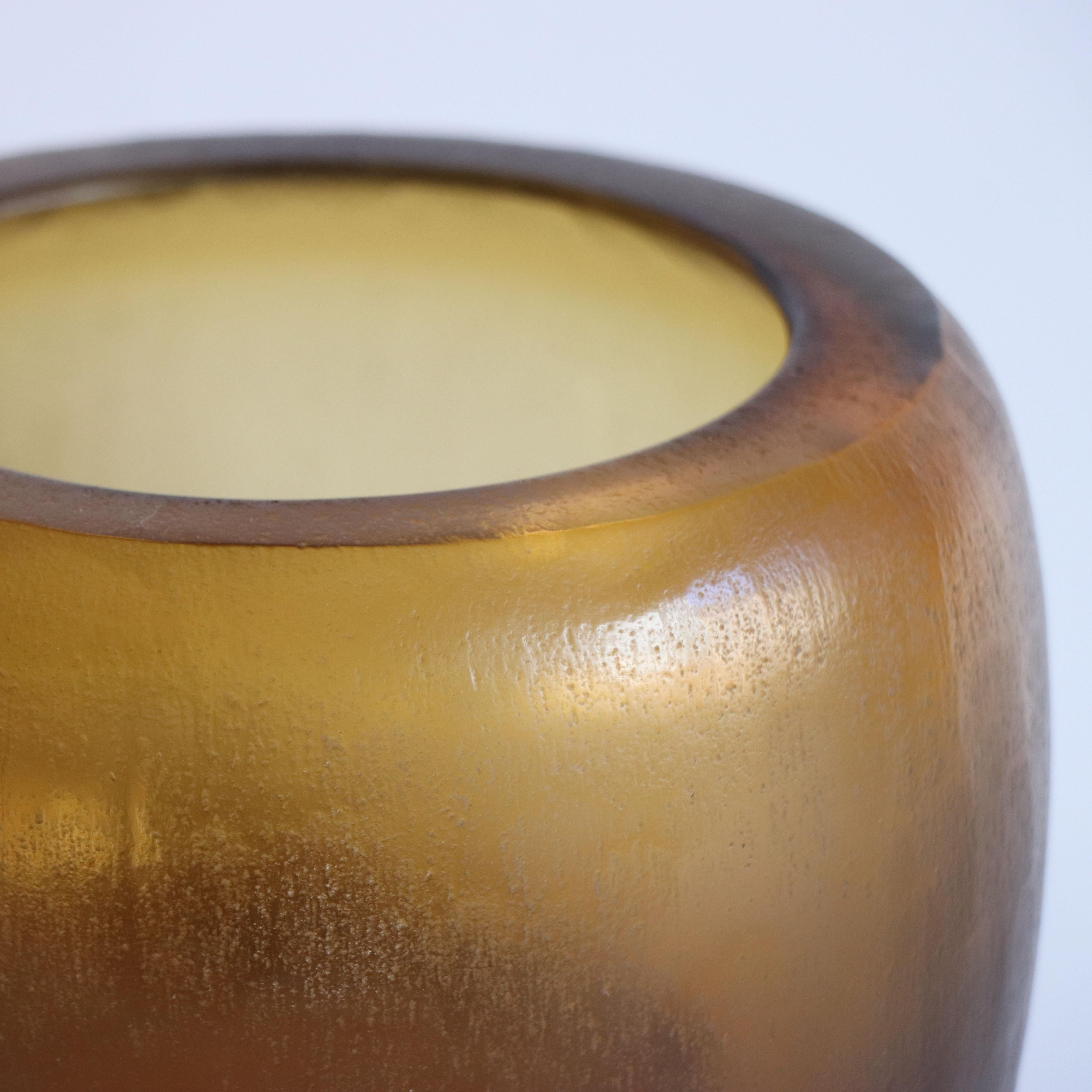 Hand-Carved 21st Century by Micheluzzi Glass Pozzo Amber Vase Handmade Murano Glass For Sale