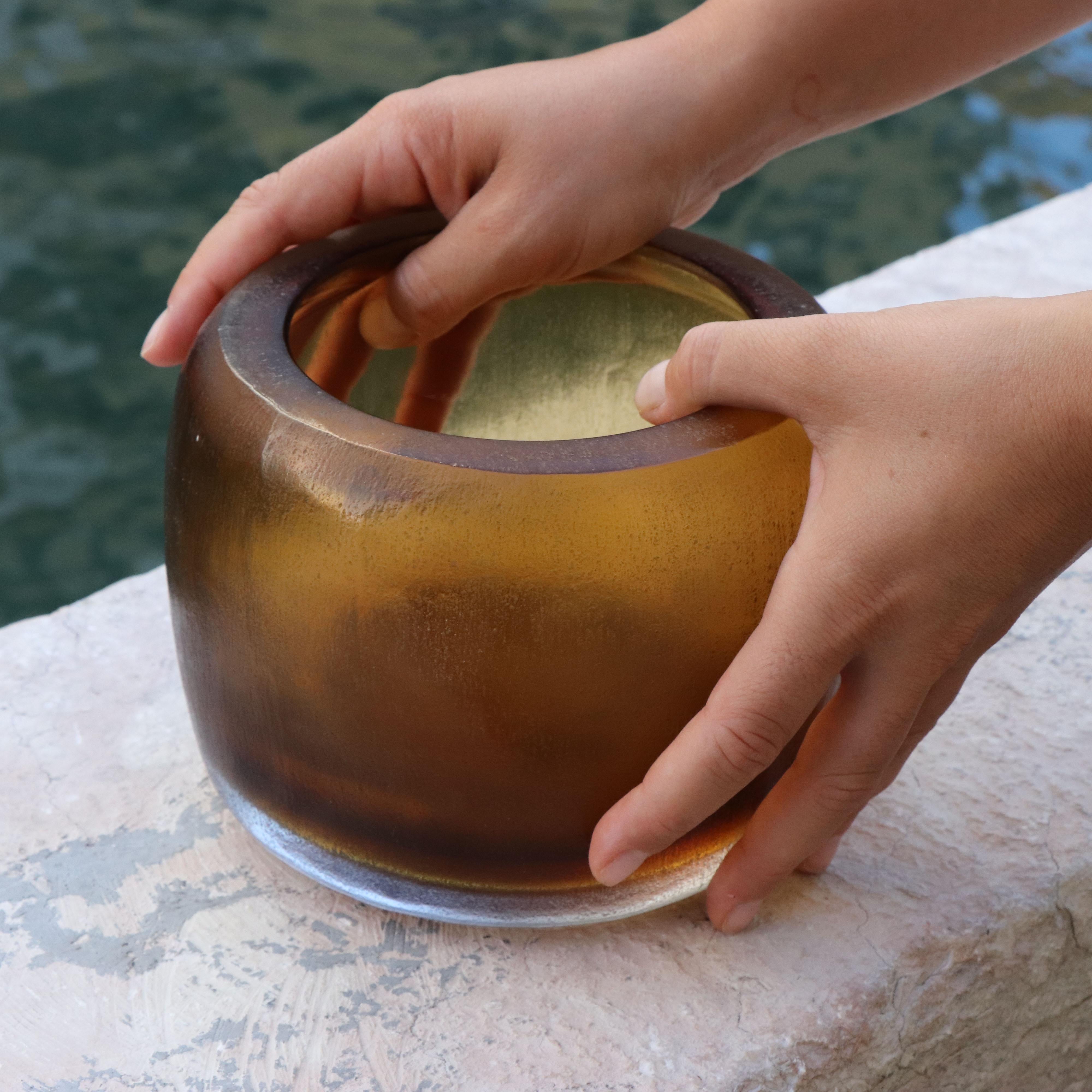 Italian 21st Century by Micheluzzi Glass Pozzo Amber Vase Handmade Murano Glass For Sale
