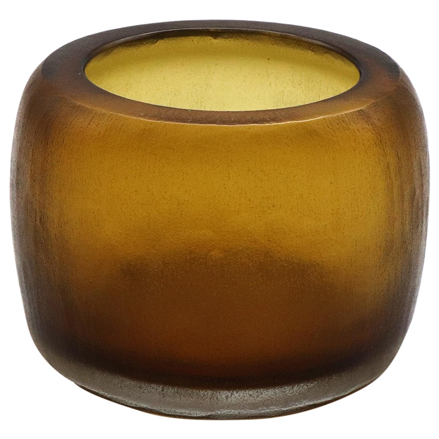 21st Century by Micheluzzi Glass Pozzo Amber Vase Handmade Murano Glass For Sale
