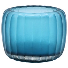 21st Century by Micheluzzi Glass Pozzo Aquamarine Vase Handmade Murano Glass