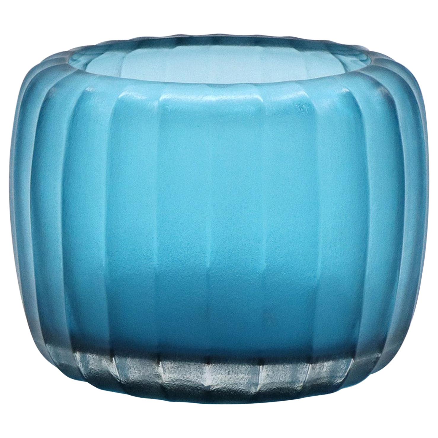 21st Century by Micheluzzi Glass Pozzo Aquamarine Vase Handmade Murano Glass For Sale