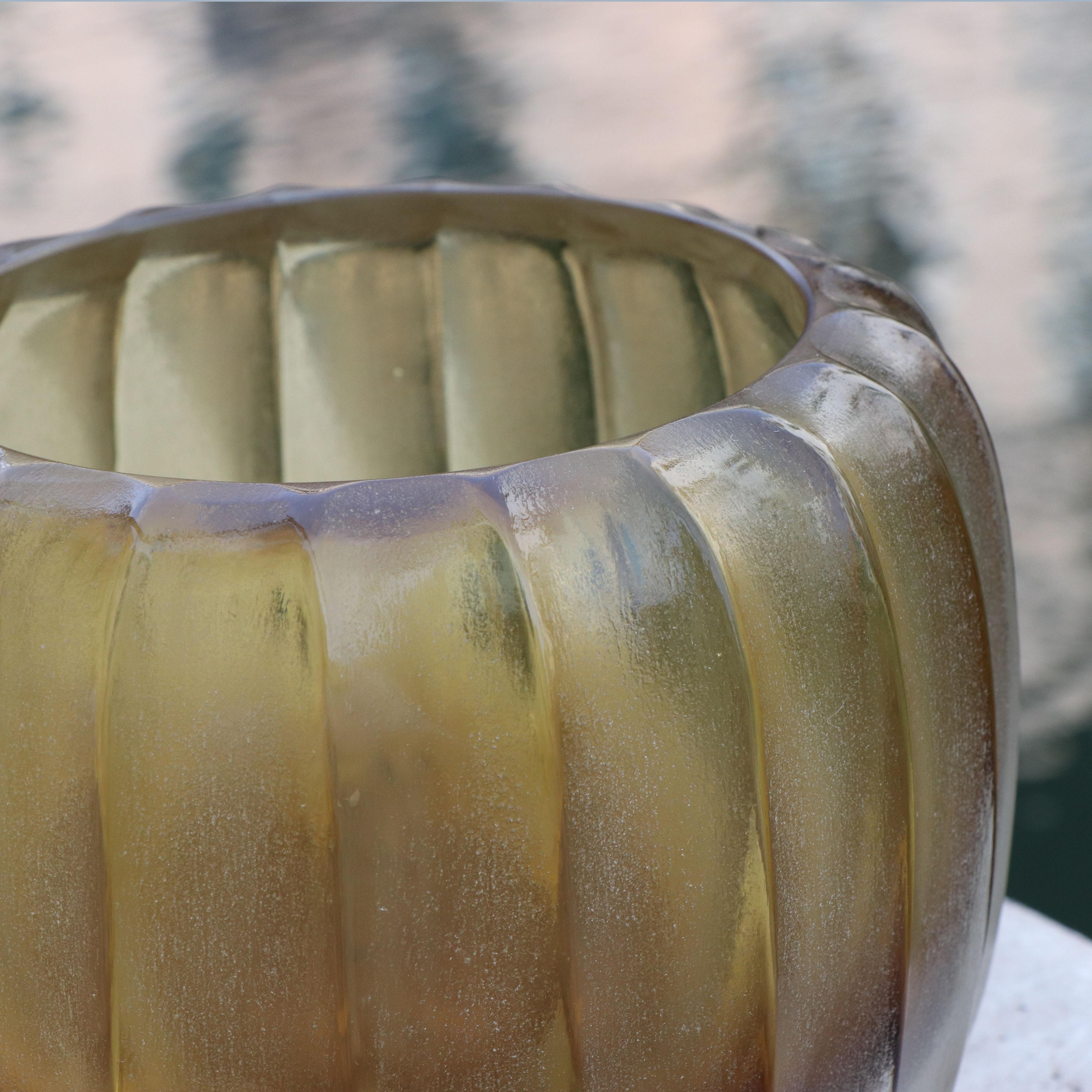Modern 21st Century by Micheluzzi Glass Pozzo Honey Vase Handmade Murano Glass For Sale