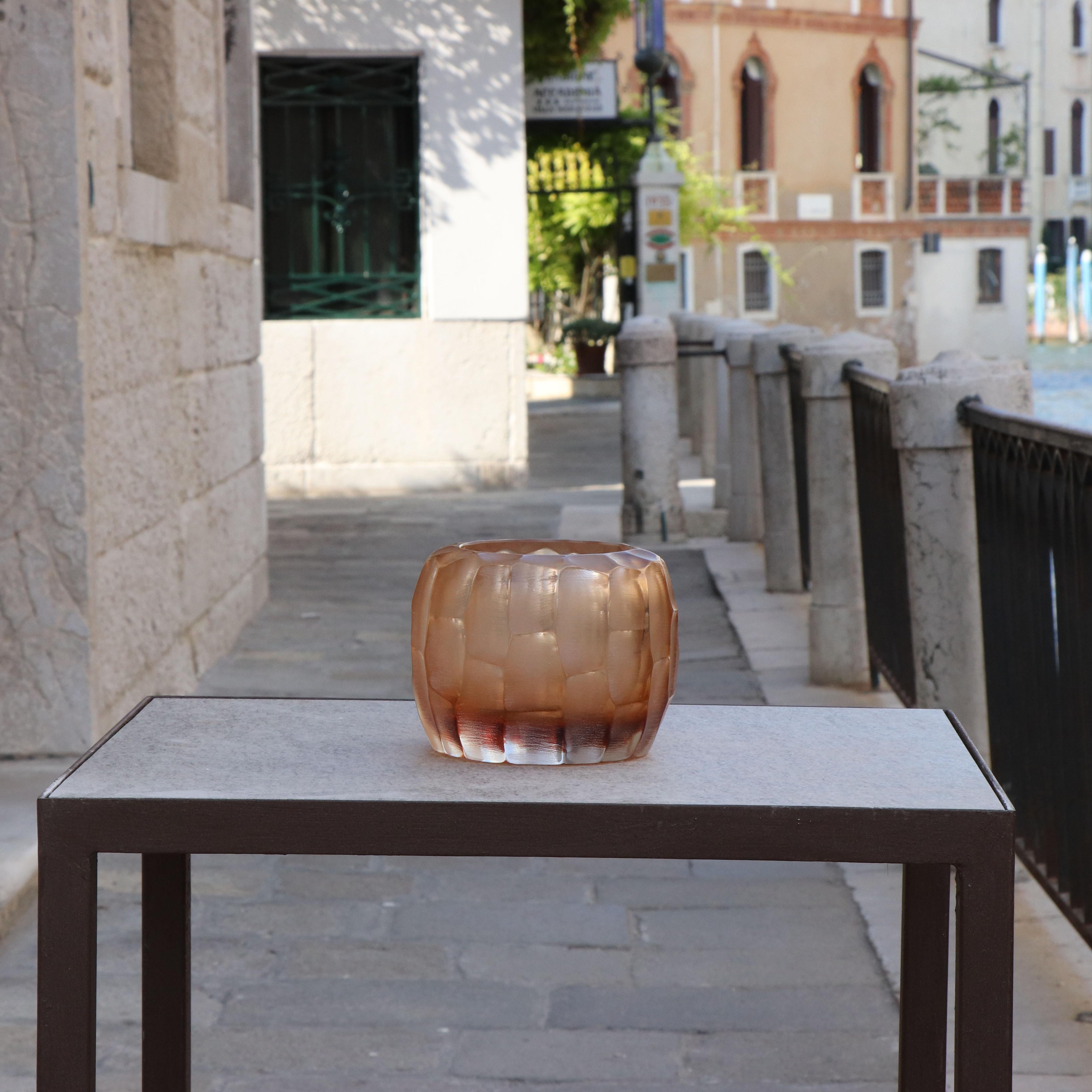 Italian 21st Century by Micheluzzi Glass Pozzo Rose Vase Handmade Murano Glass For Sale