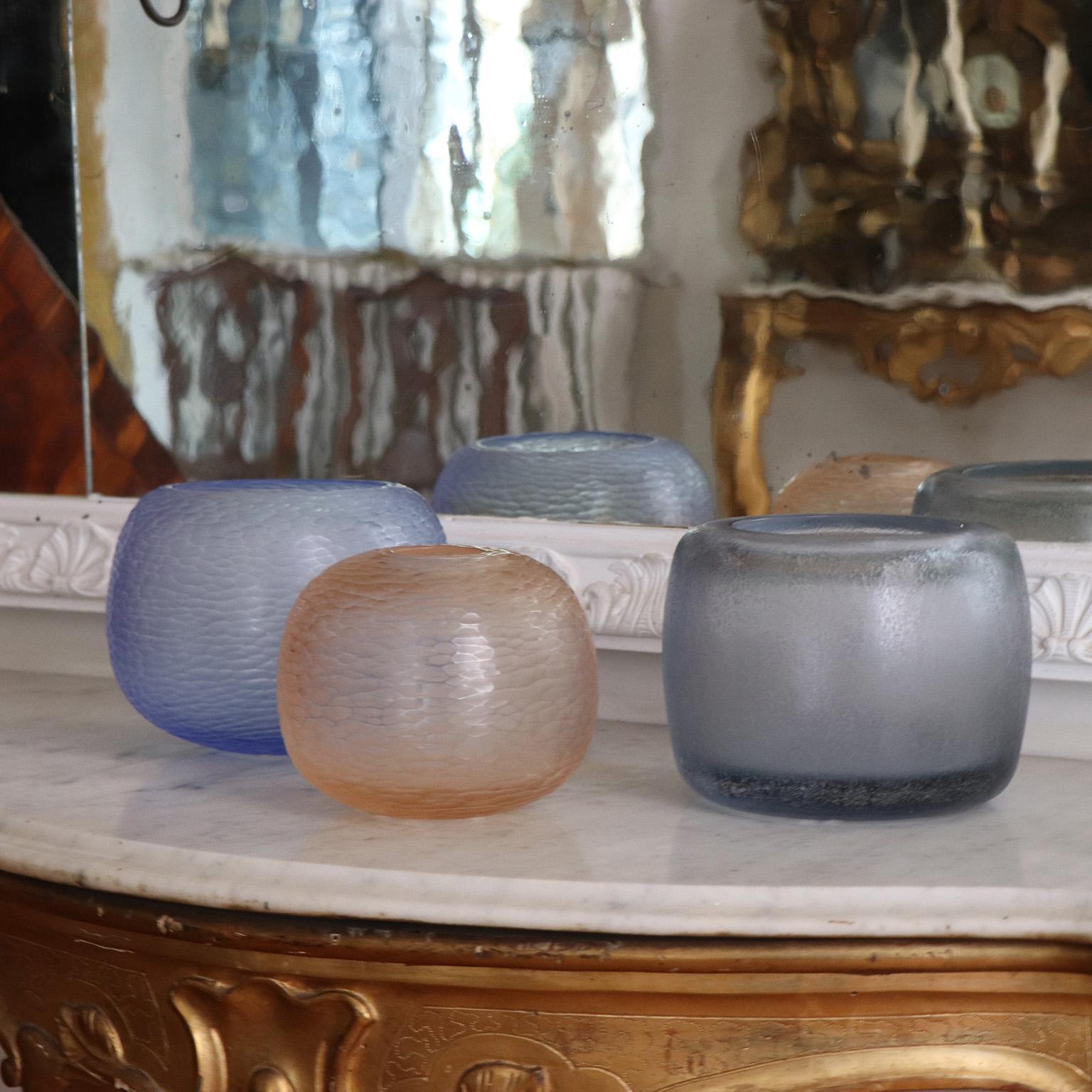 Italian 21st Century by Micheluzzi Glass Pozzo Silver Vase Handmade Murano Glass For Sale