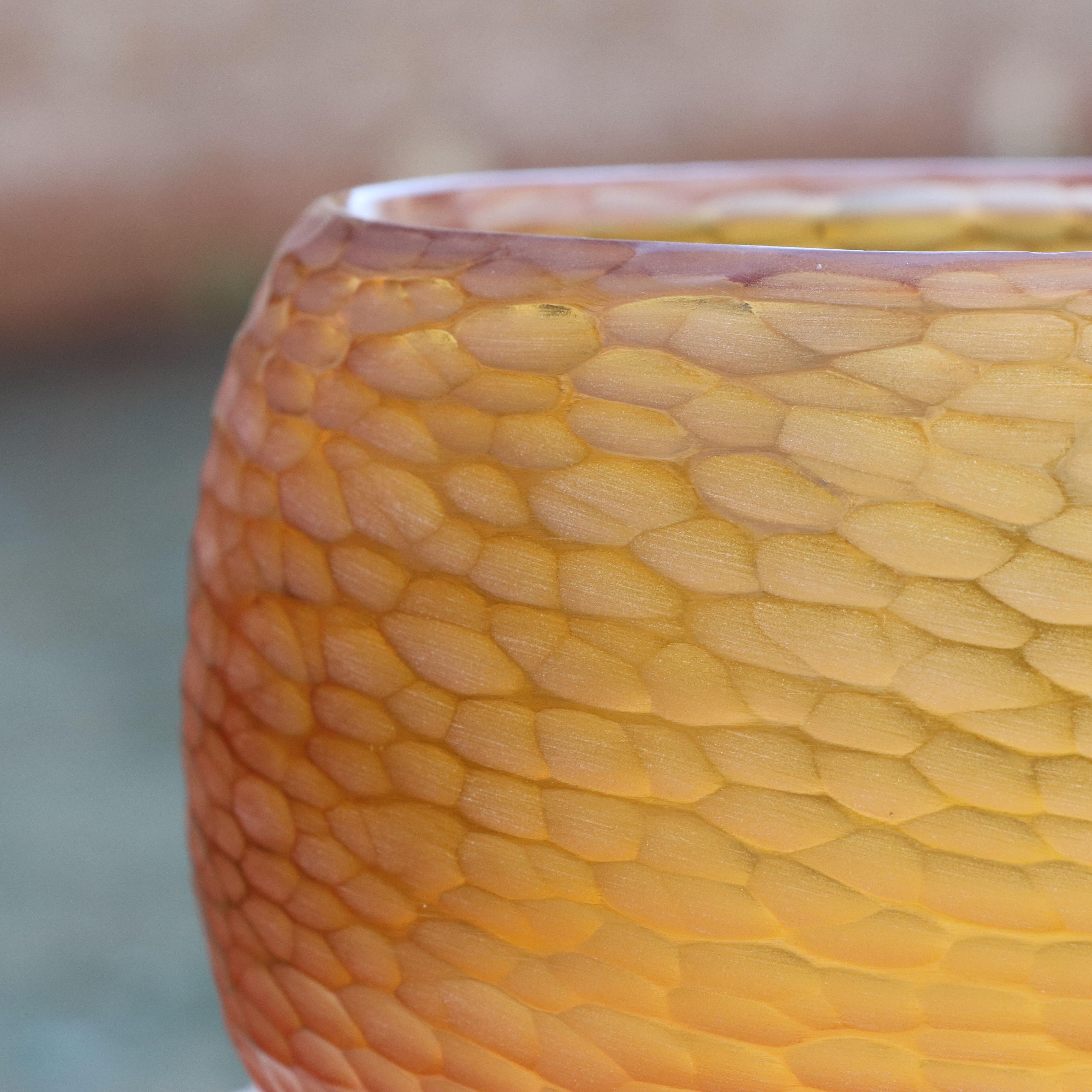 Modern 21st Century by Micheluzzi Glass Puffo Amber Vase Handmade Murano Glass For Sale