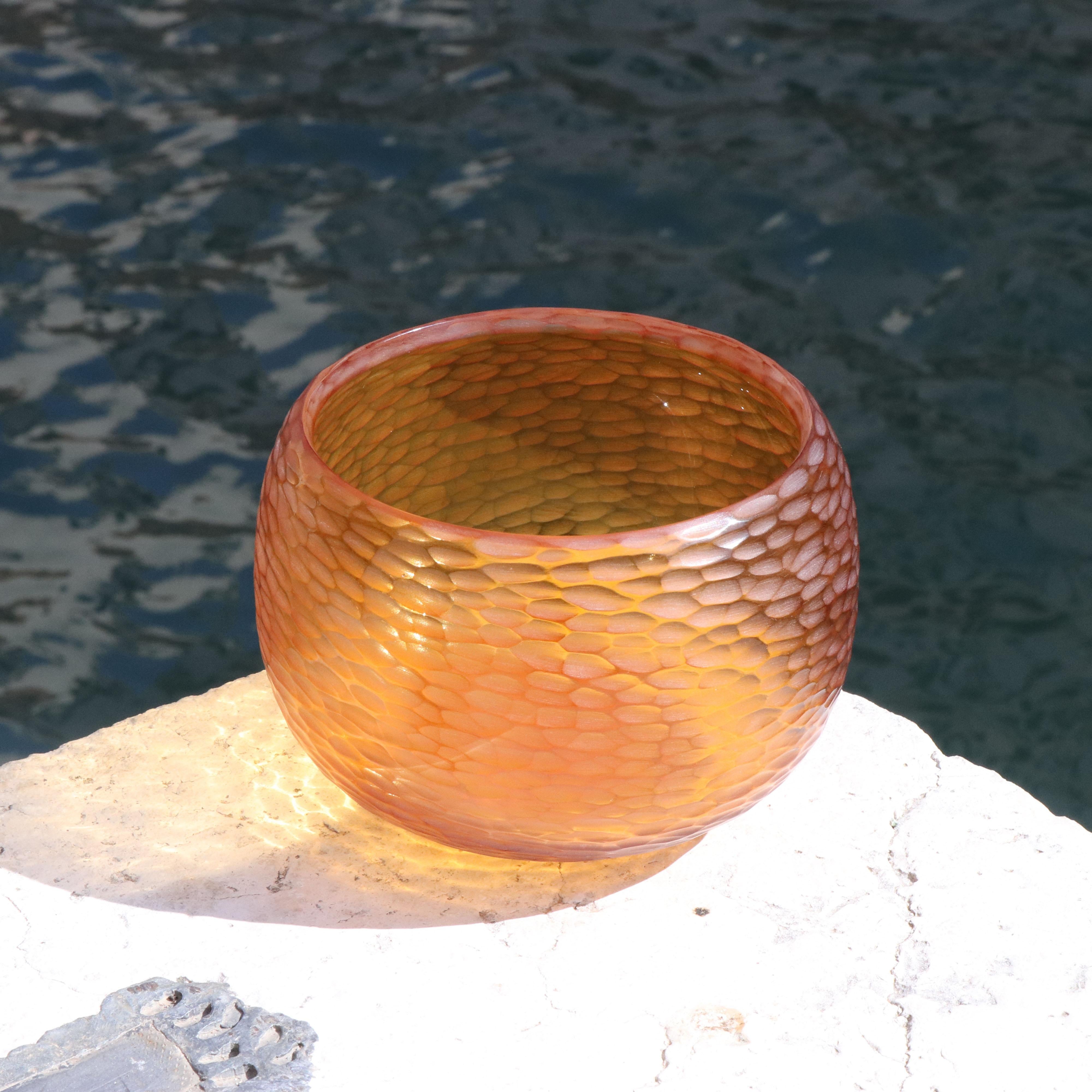 Italian 21st Century by Micheluzzi Glass Puffo Amber Vase Handmade Murano Glass For Sale