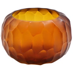21st Century by Micheluzzi Glass Puffo Amber Vase Handmade Murano Glass