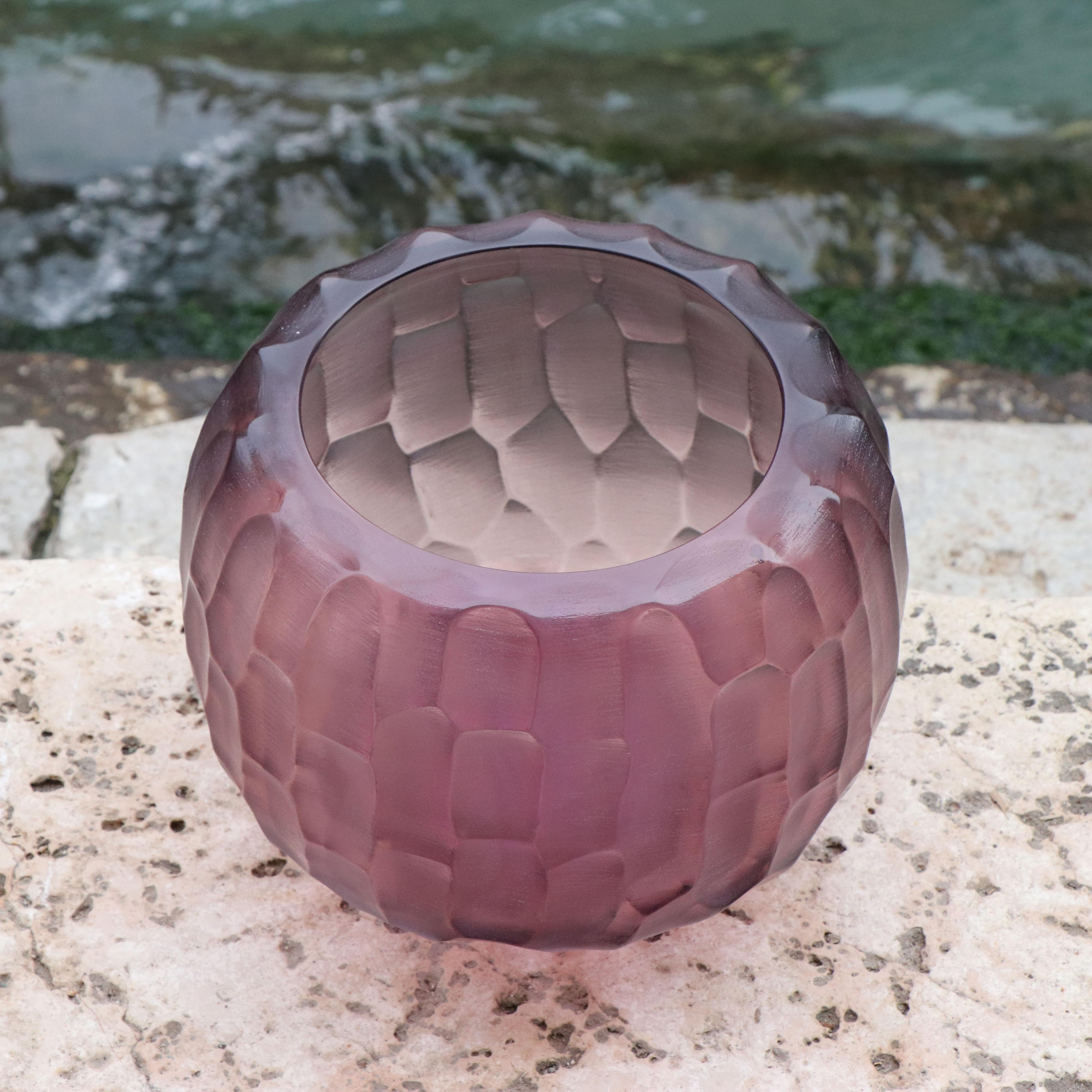 Modern 21st Century by Micheluzzi Glass Puffo Amethyst Vase Handmade Murano Glass