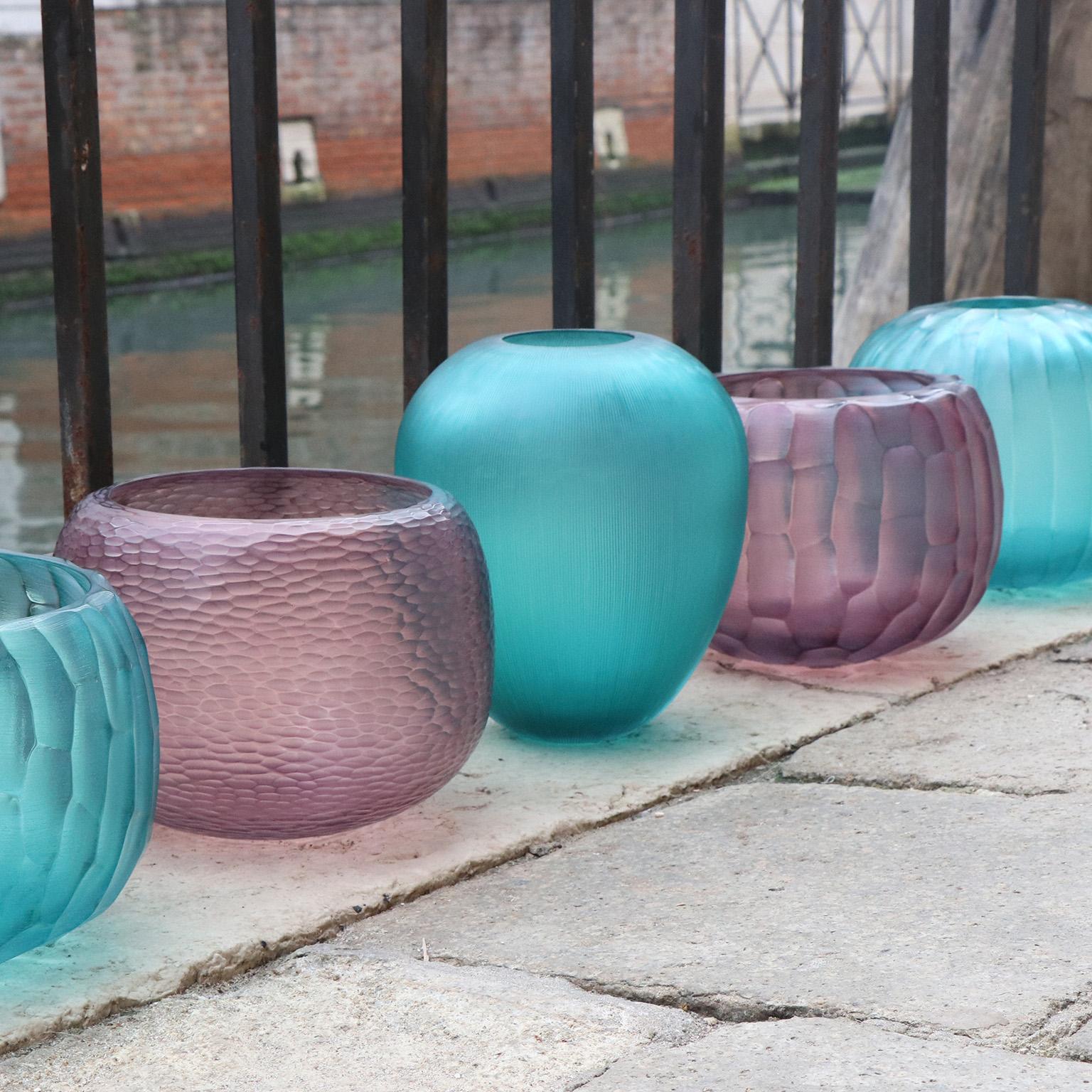 21st Century by Micheluzzi Glass Puffo Amethyst Vase Handmade Murano Glass In New Condition In Venice, IT