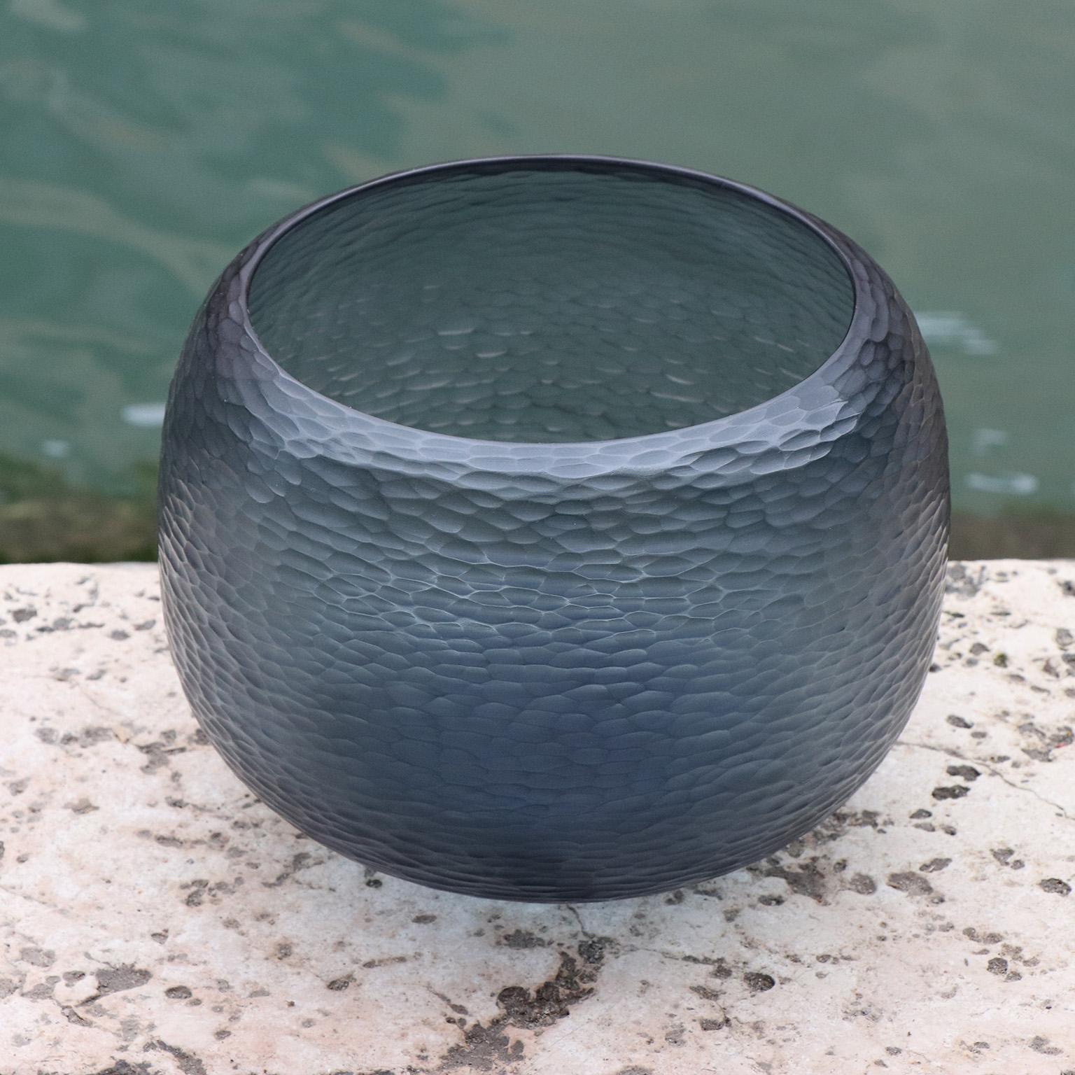 Modern 21st Century by Micheluzzi Glass Puffo Dark Blue Vase Handmade Murano Glass