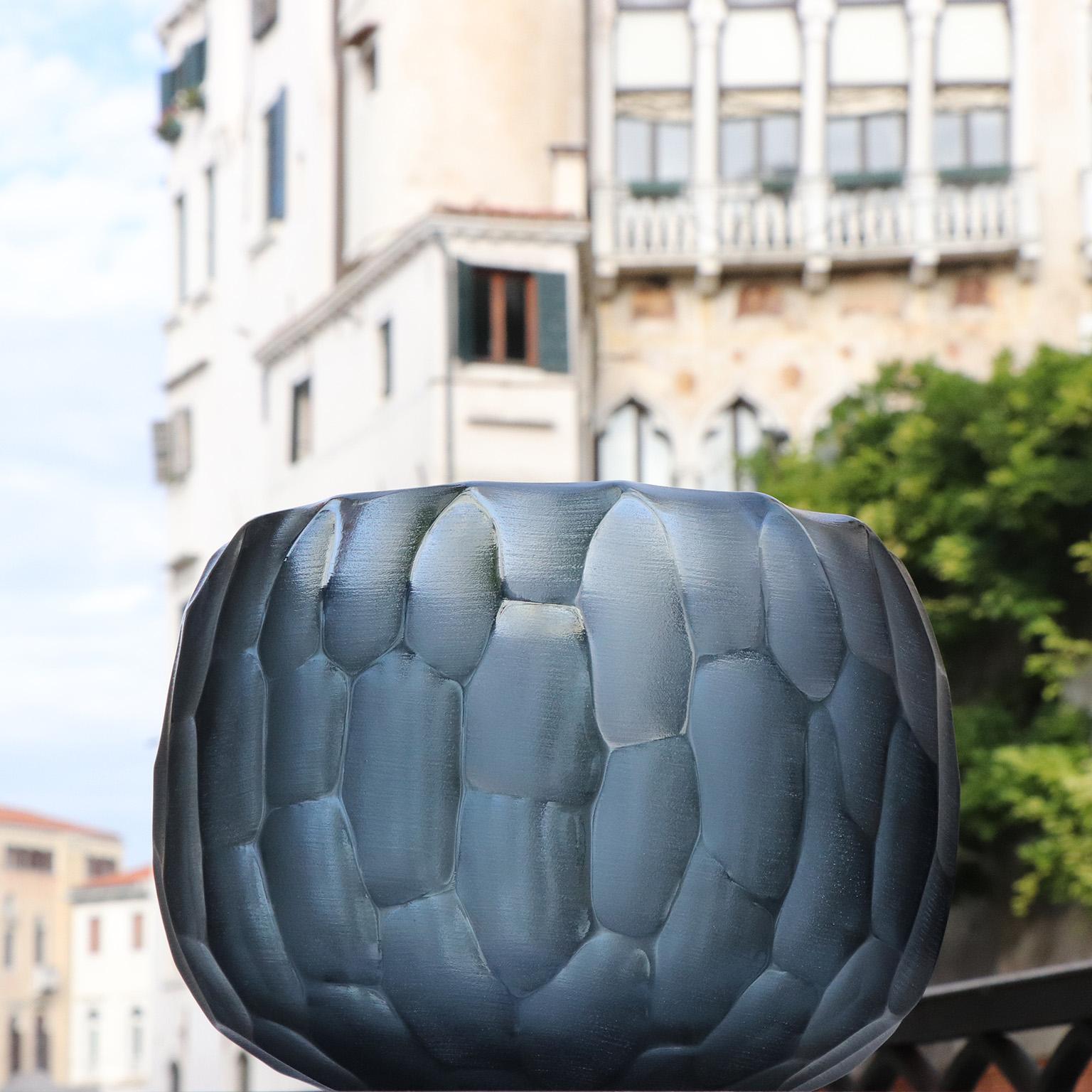 Italian 21st Century by Micheluzzi Glass Puffo Dark Blue Vase Handmade Murano Glass