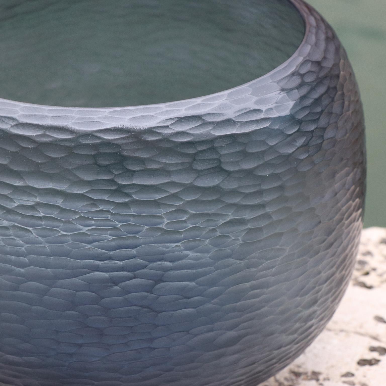 Italian 21st Century by Micheluzzi Glass Puffo Dark Blue Vase Handmade Murano Glass