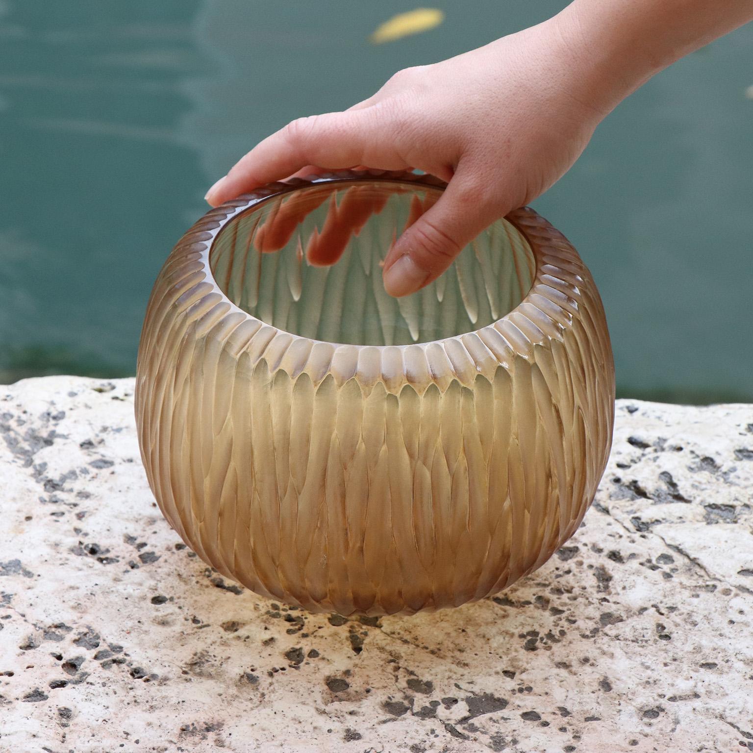 Italian 21st Century by Micheluzzi Glass Puffo Honey Vase Handmade Murano Glass