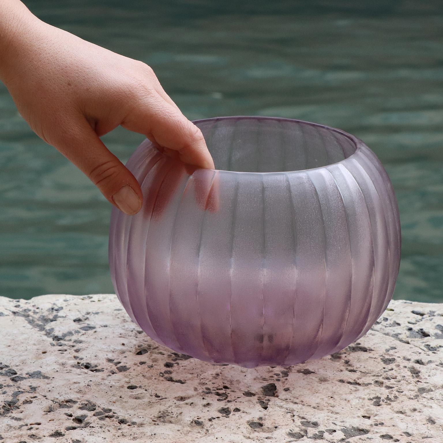 Modern 21st Century by Micheluzzi Glass Puffo Light Amethyst Vase Handmade Murano Glass